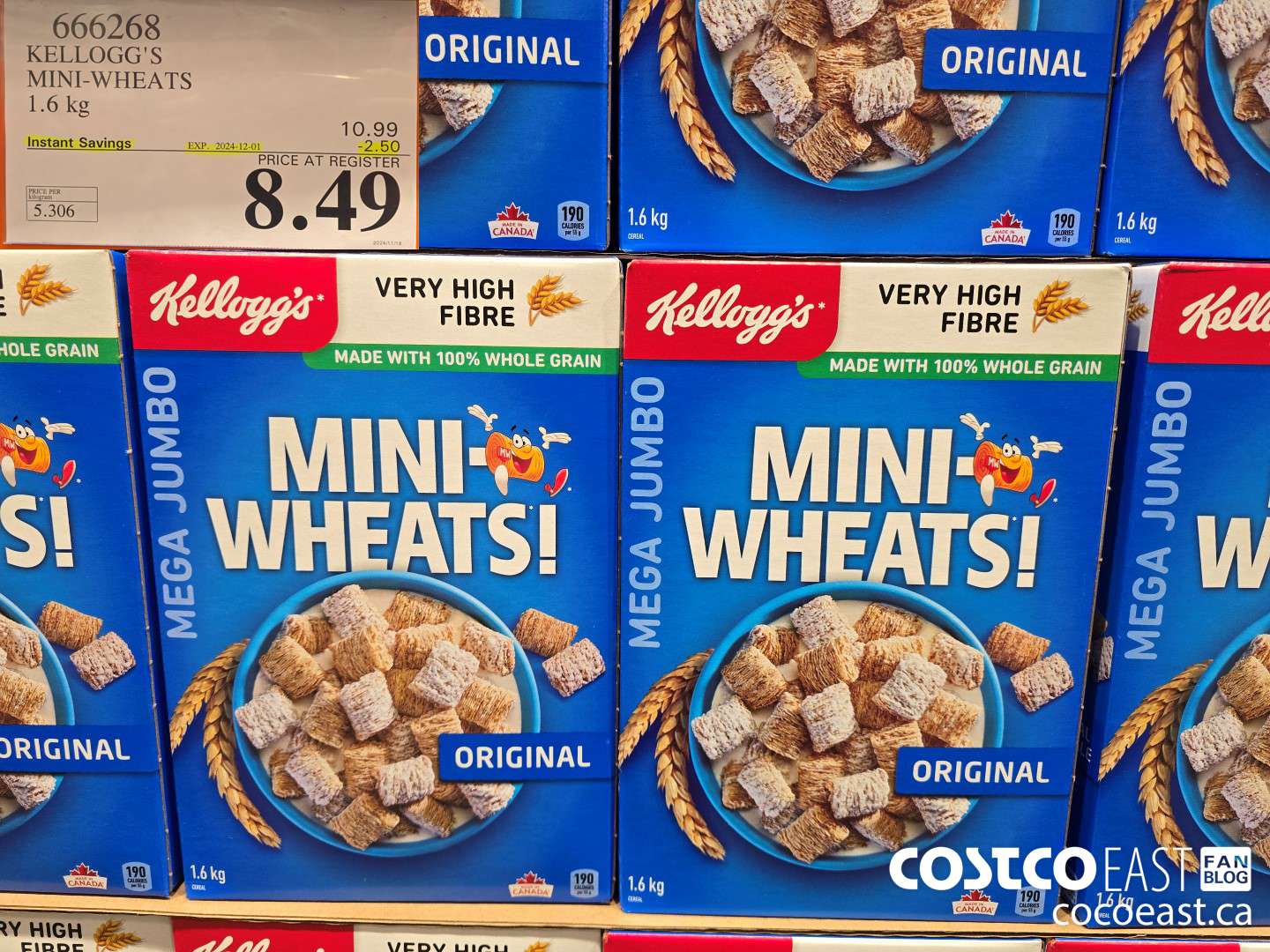 666268 KELLOGG'S MINI-WHEATS 1.6 KG ($2.50 INSTANT SAVINGS EXPIRES ON 2024-12-01) $8.49