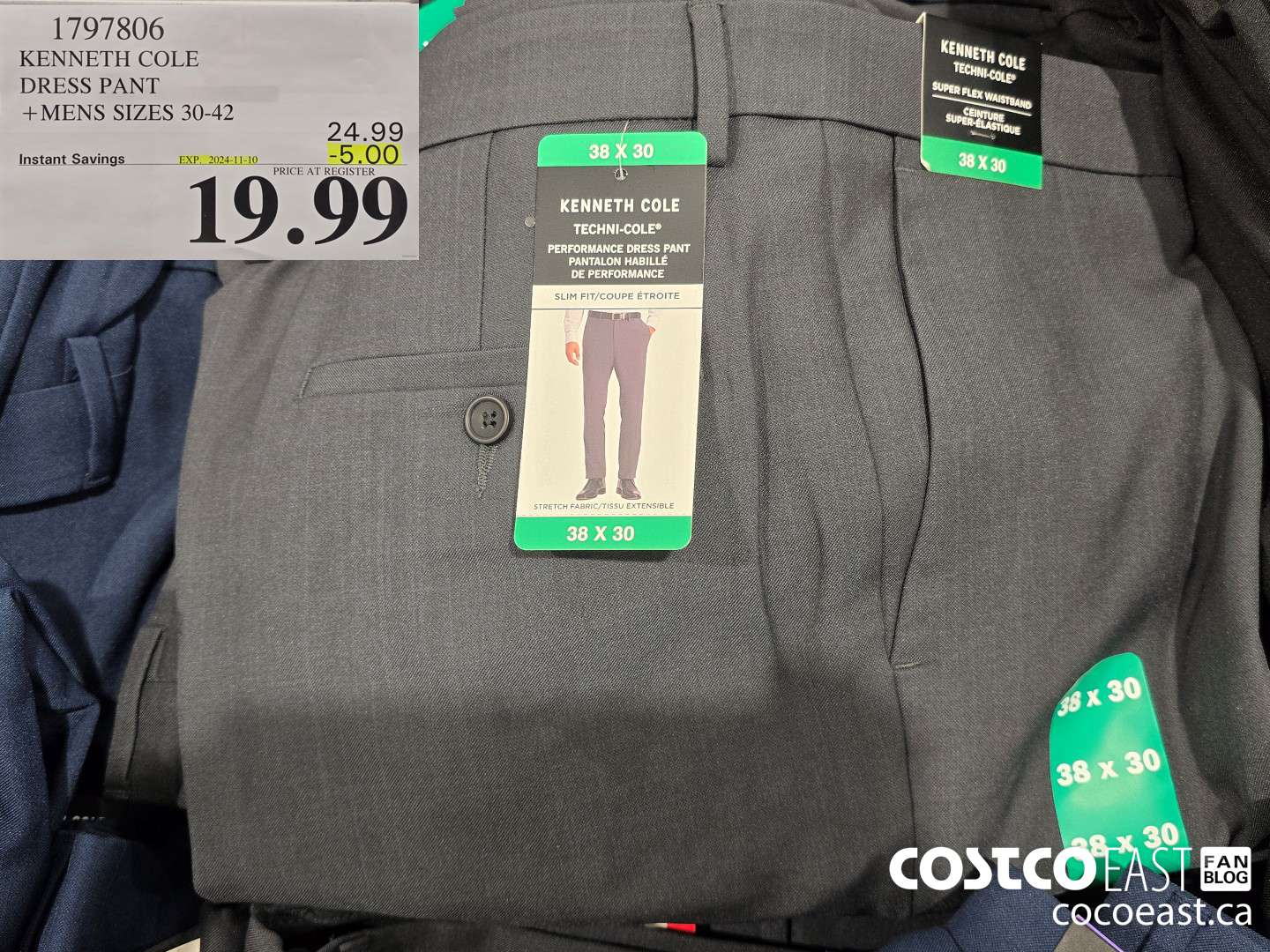 1797806 KENNETH COLE DRESS PANT +MENS SIZES 30-42 ($5.00 INSTANT SAVINGS EXPIRES ON 2024-11-10) $19.99