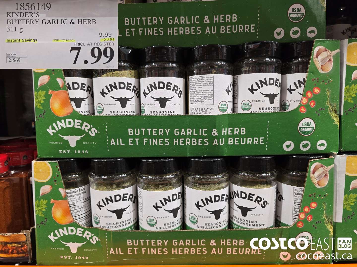 1856149 KINDER'S BUTTERY GARLIC & HERB 311g ($2.00 INSTANT SAVINGS EXPIRES ON 2024-12-01) $7.99