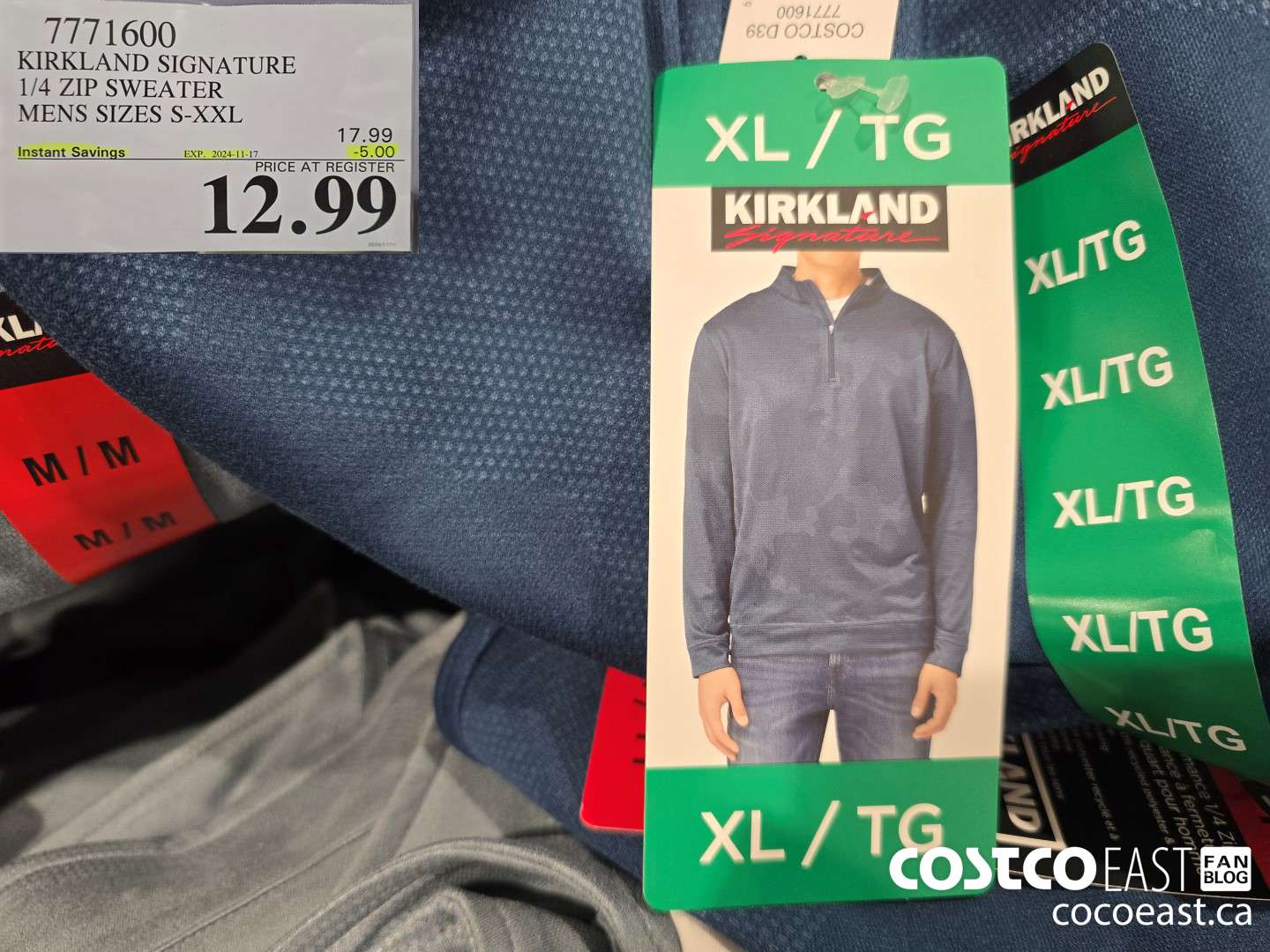 7771600 KIRKLAND SIGNATURE 1/4 ZIP SWEATER MENS SIZES S-XXL ($5.00 INSTANT SAVINGS EXPIRES ON 2024-11-17) $12.99