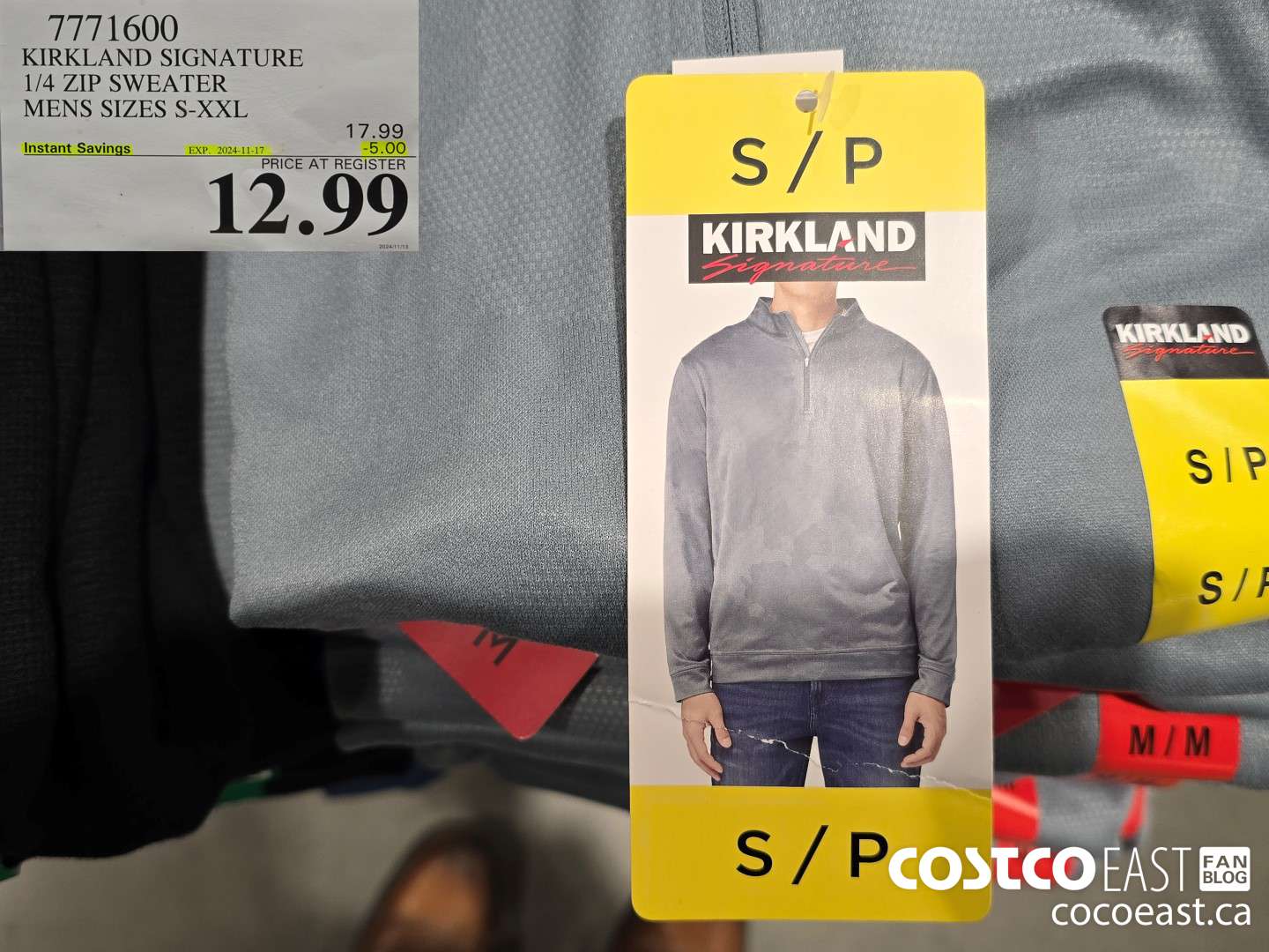 7771600 KIRKLAND SIGNATURE 1/4 ZIP SWEATER MENS SIZES S-XXL ($5.00 INSTANT SAVINGS EXPIRES ON 2024-11-17) $12.99