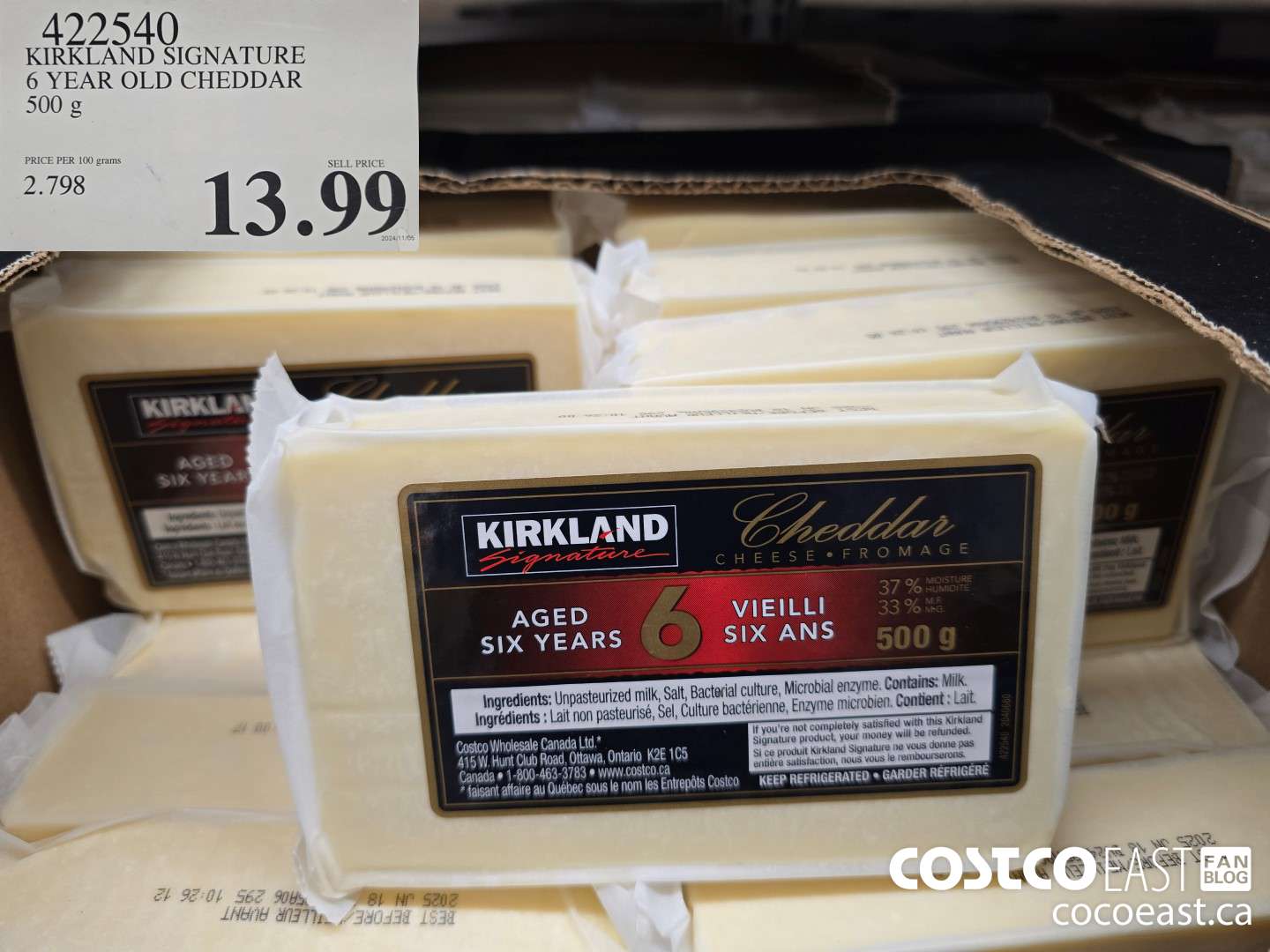 422540 KIRKLAND SIGNATURE 6 YEAR OLD CHEDDAR 500 g $13.99