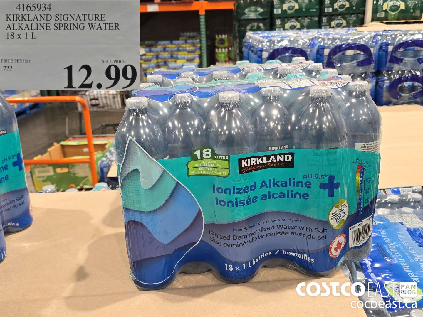 4165934 KIRKLAND SIGNATURE ALKALINE SPRING WATER 18 X 1 L $12.99