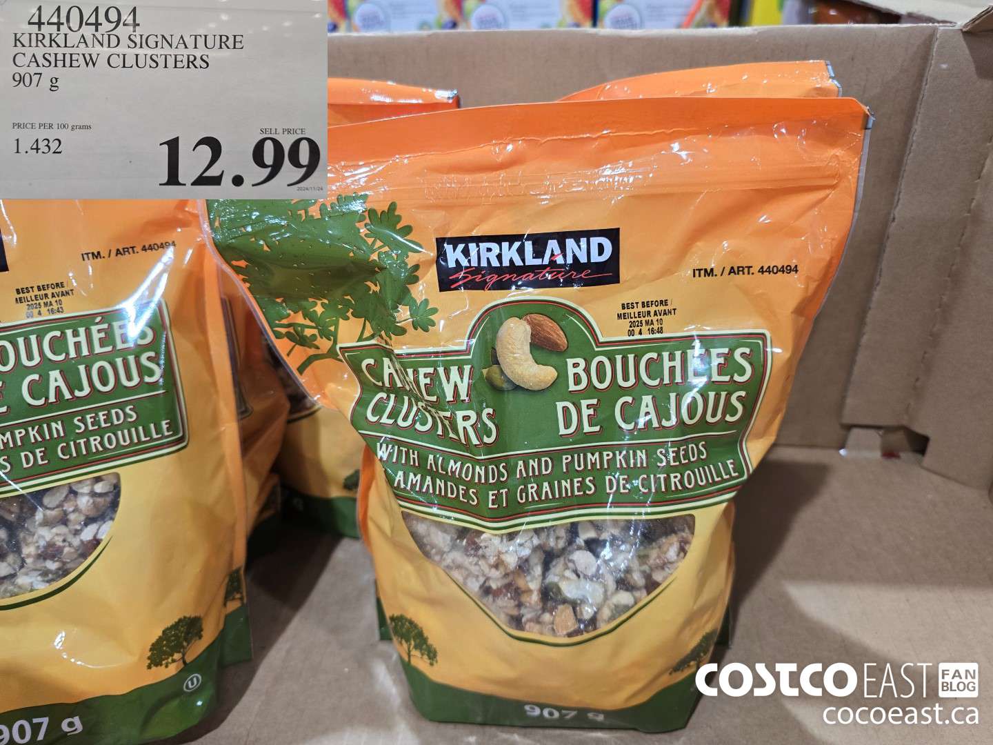 440494 KIRKLAND SIGNATURE CASHEW CLUSTERS 907 G $12.99