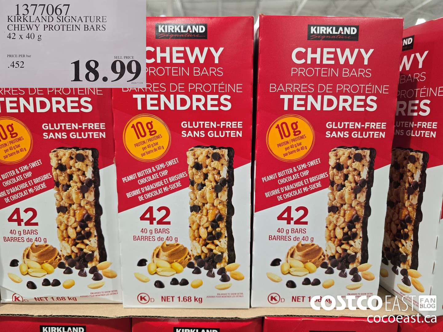 1377067 KIRKLAND SIGNATURE CHEWY PROTEIN BARS 42 X 40 G $18.99
