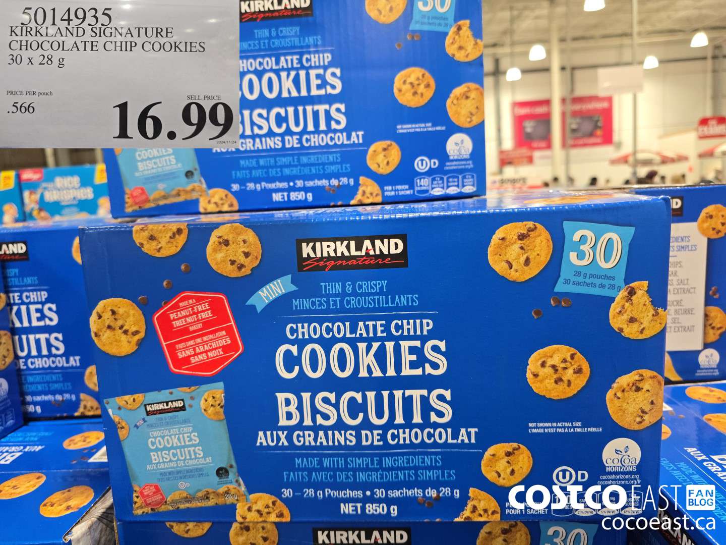 5014935 KIRKLAND SIGNATURE CHOCOLATE CHIP COOKIES 30 X 28 G $16.99
