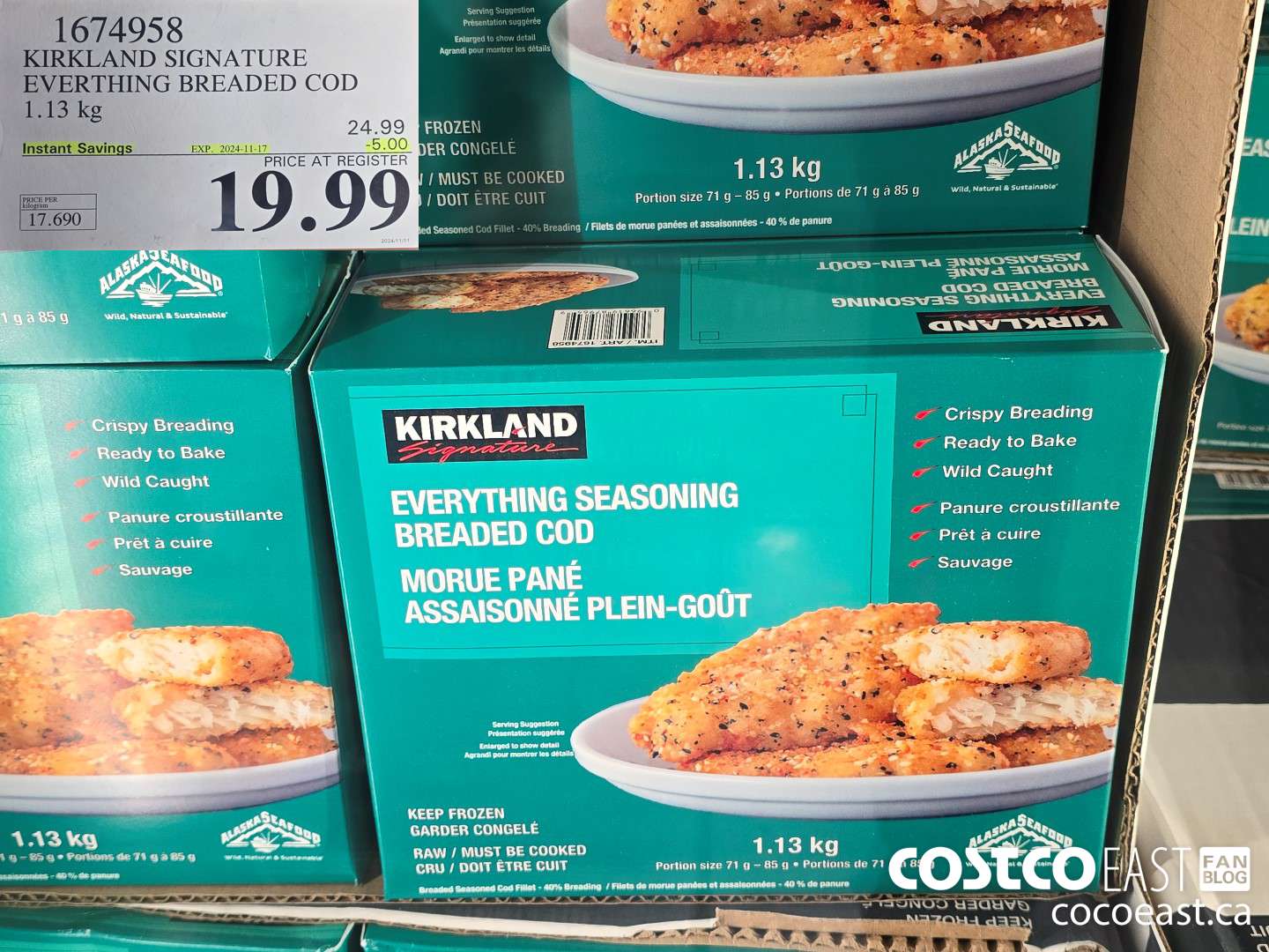 1674958 KIRKLAND SIGNATURE EVERYTHING BREADED COD 1.13 KG ($5.00 INSTANT SAVINGS EXPIRES ON 2024-11-17) $19.99