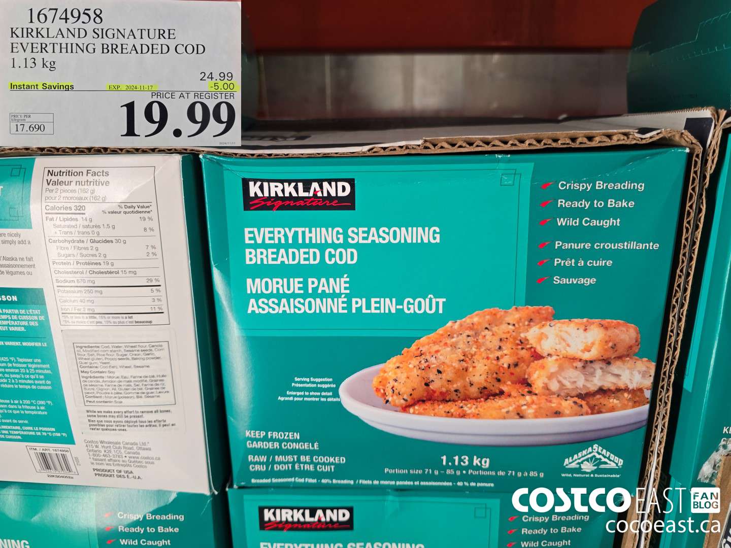 1674958 KIRKLAND SIGNATURE EVERYTHING BREADED COD 1.13 KG ($5.00 INSTANT SAVINGS EXPIRES ON 2024-11-17) $19.99