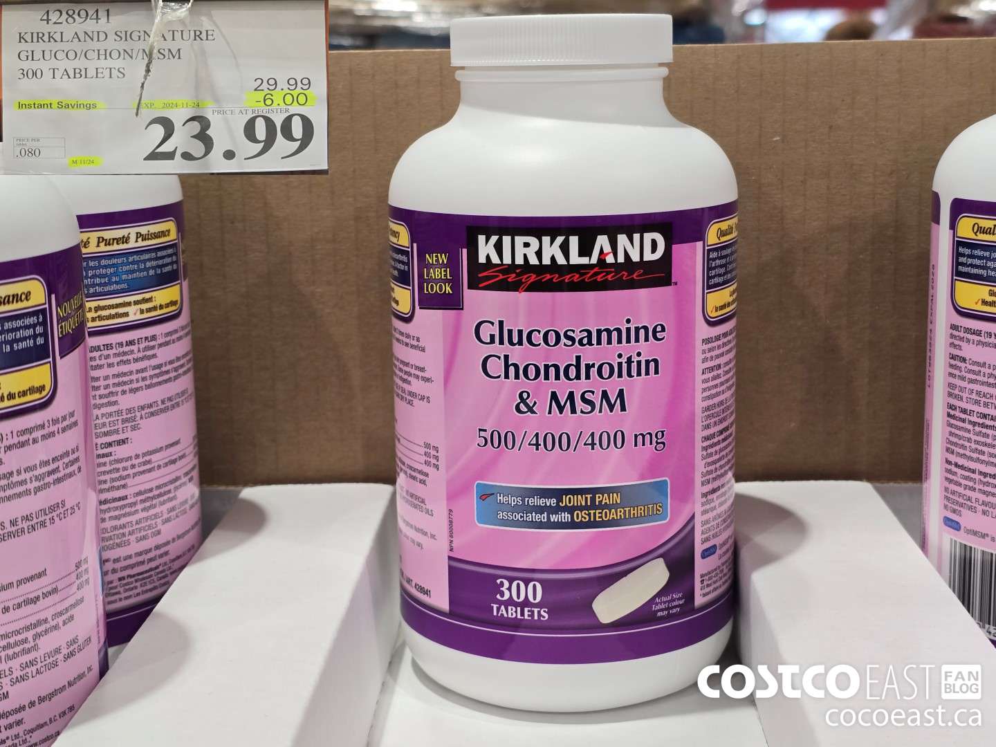428941 KIRKLAND SIGNATURE GLUCO/CHON/MSM 300 TABLETS ($6.00 INSTANT SAVINGS EXPIRES ON 2024-11-24) $23.99