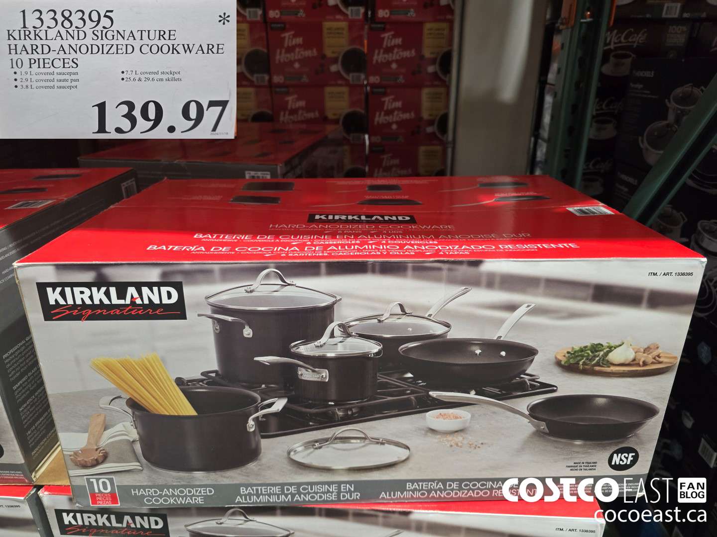 1338395 KIRKLAND SIGNATURE HARD-ANODIZED COOKWARE 10 PIECES  $139.97