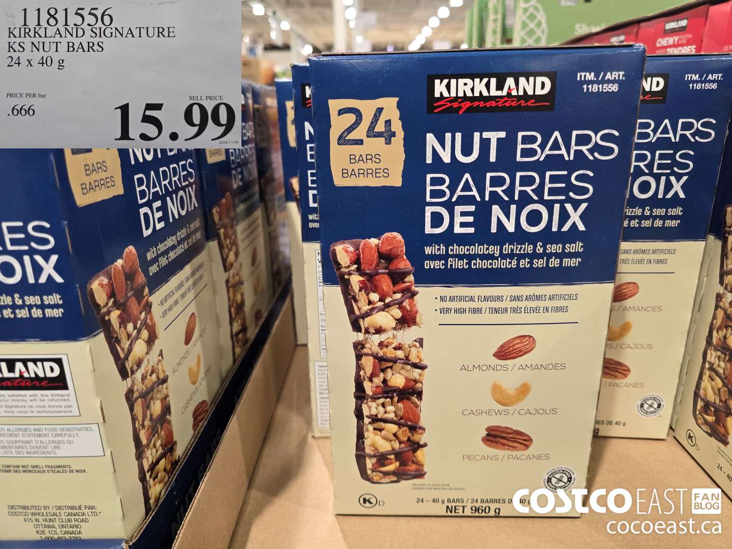 1181556 KIRKLAND SIGNATURE KS NUT BARS 24 X 40 G $15.99