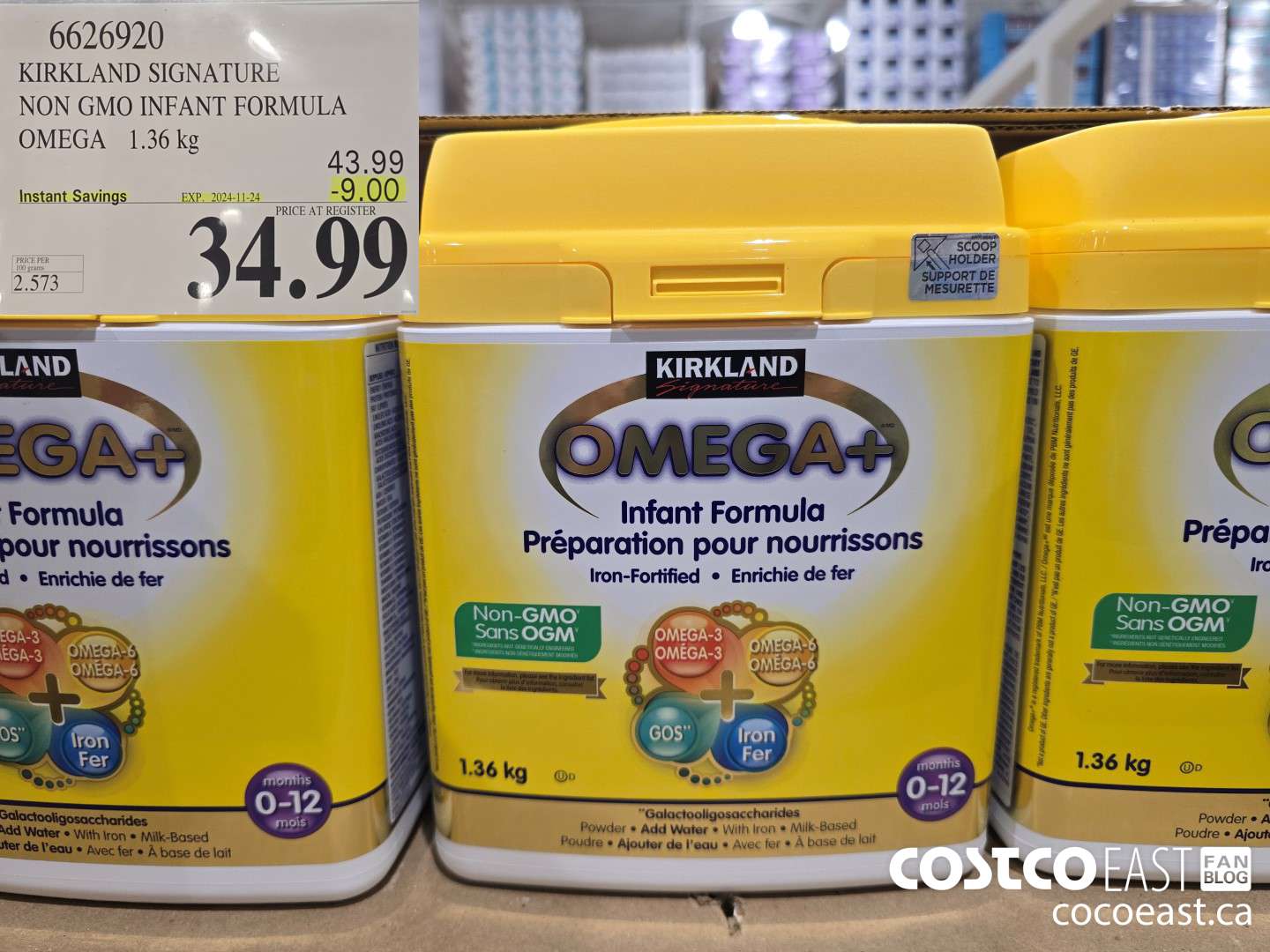 6626920 KIRKLAND SIGNATURE NON GMO INFANT FORMULA OMEGA 1.36 kg ($9.00 INSTANT SAVINGS EXPIRES ON 2024-11-24) $34.99