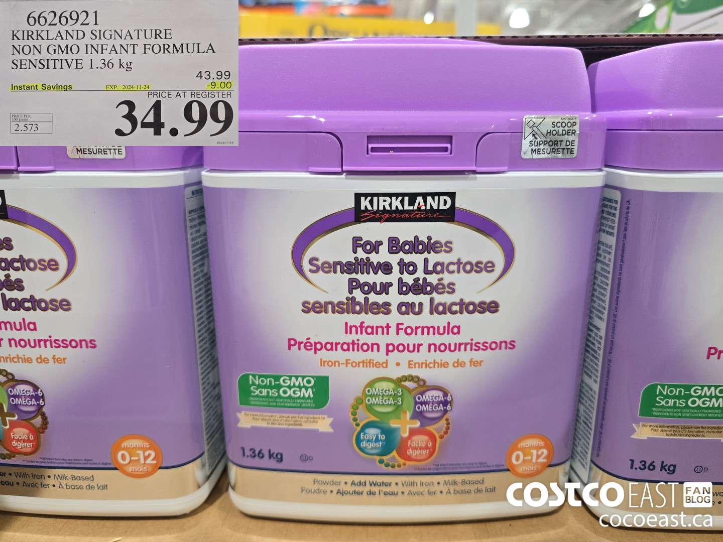 6626921 KIRKLAND SIGNATURE NON GMO INFANT FORMULA SENSITIVE 1.36 kg ($9.00 INSTANT SAVINGS EXPIRES ON 2024-11-24) $34.99