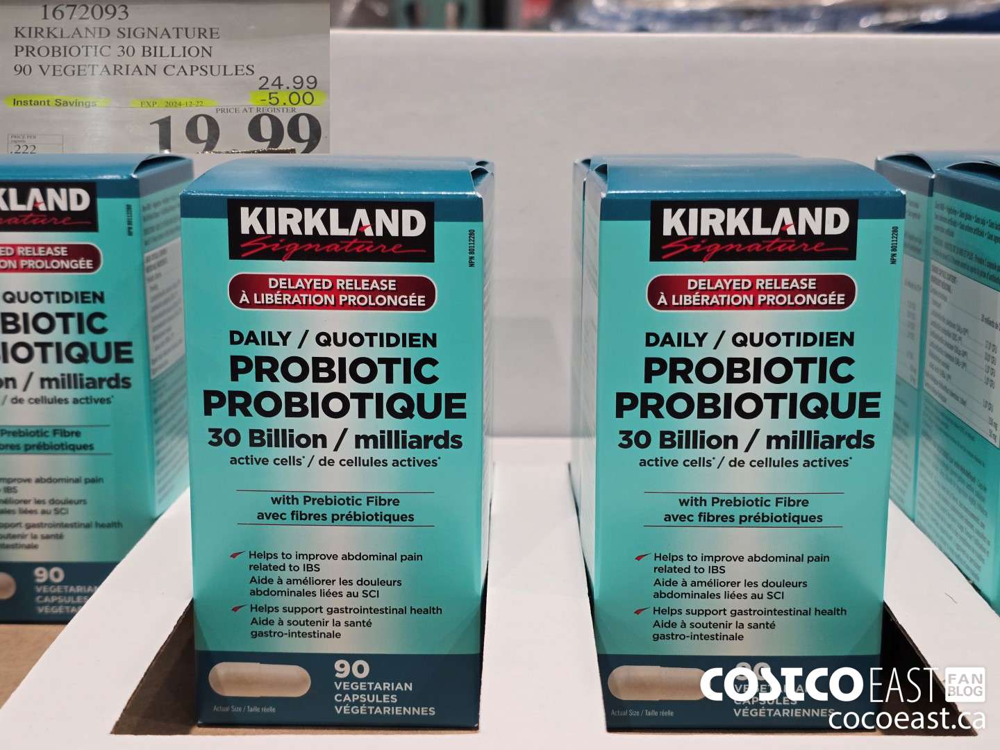1672093 KIRKLAND SIGNATURE PROBIOTIC 30 BILLION 90 VEGETARIAN CAPSULES ($5.00 INSTANT SAVINGS EXPIRES ON 2024-12-22) $19.99