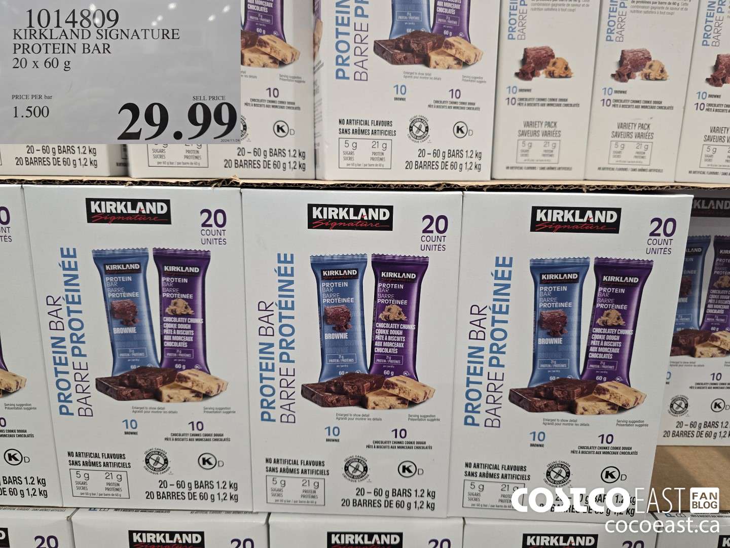 1014809 KIRKLAND SIGNATURE PROTEIN BAR 20 x 60 g $29.99