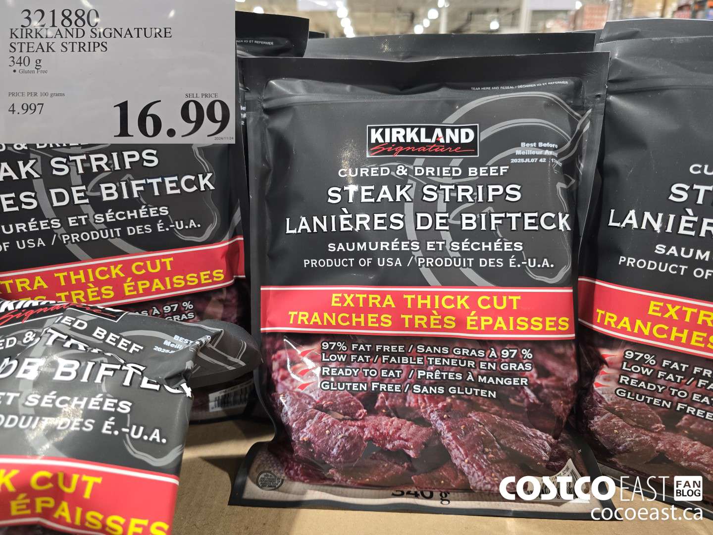 321880 KIRKLAND SIGNATURE STEAK STRIPS 340 g $16.99
