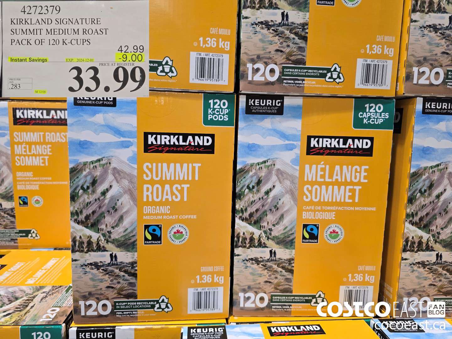 4272379 KIRKLAND SIGNATURE SUMMIT MEDIUM ROAST PACK OF 120 K-CUPS ($9.00 INSTANT SAVINGS EXPIRES ON 2024-12-01) $33.99