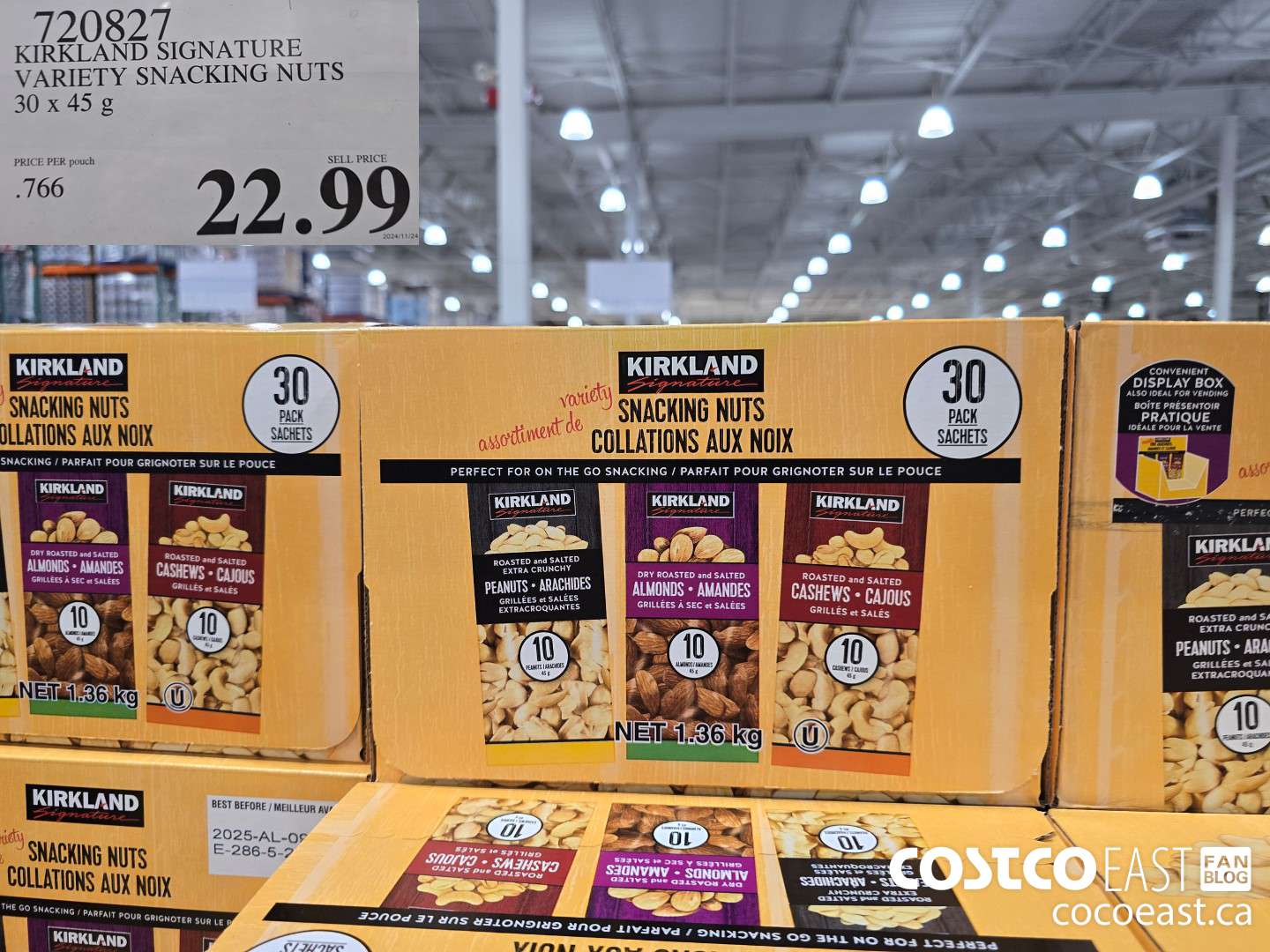 720817 KIRKLAND SIGNATURE VARIETY SNACKING NUTS 30 x 45 g $22.99