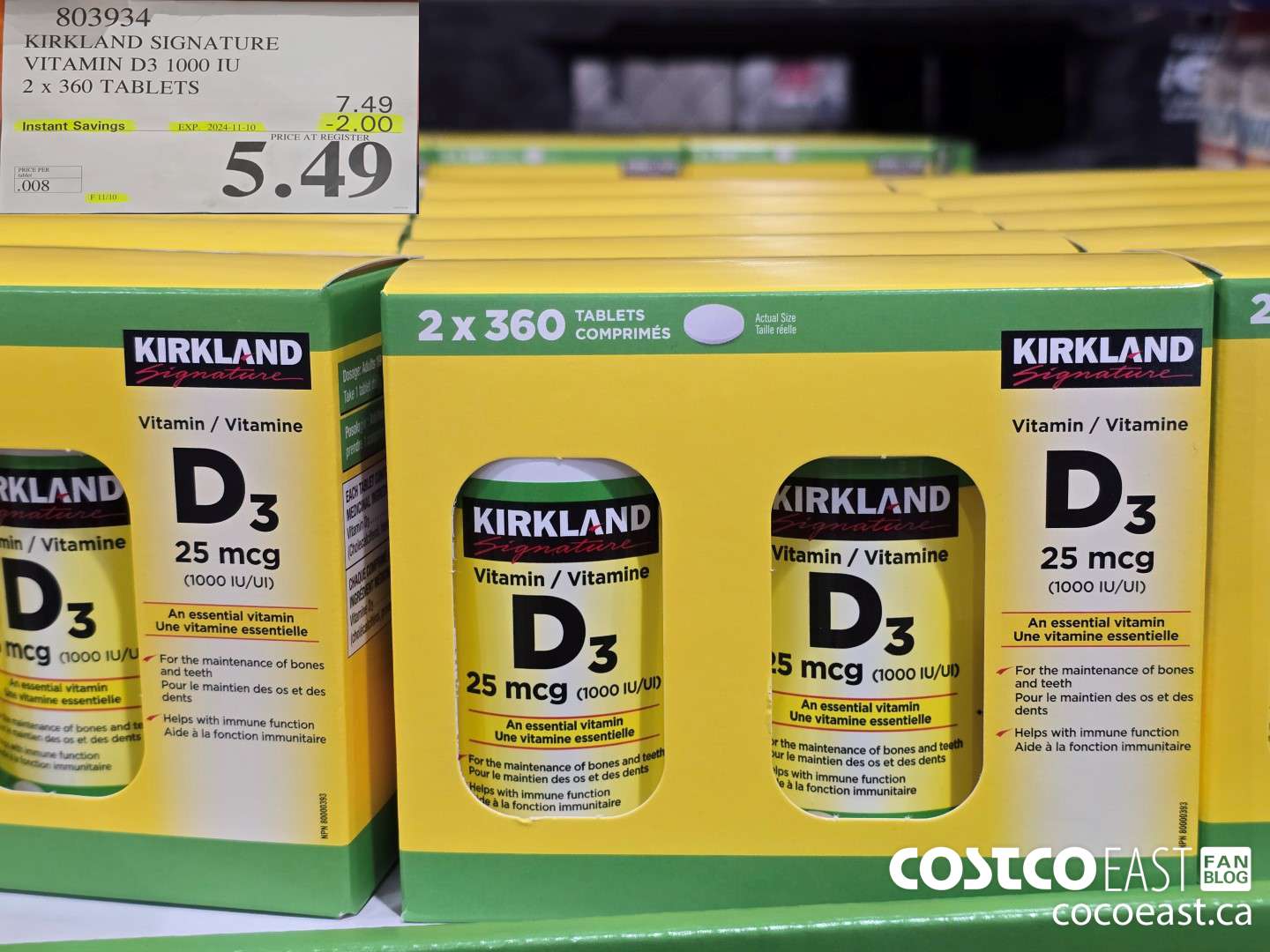 803934 KIRKLAND SIGNATURE VITAMIN D3 1000 IU 2 X 360 TABLETS ($2.00 INSTANT SAVINGS EXPIRES ON 2024-11-10) $5.49