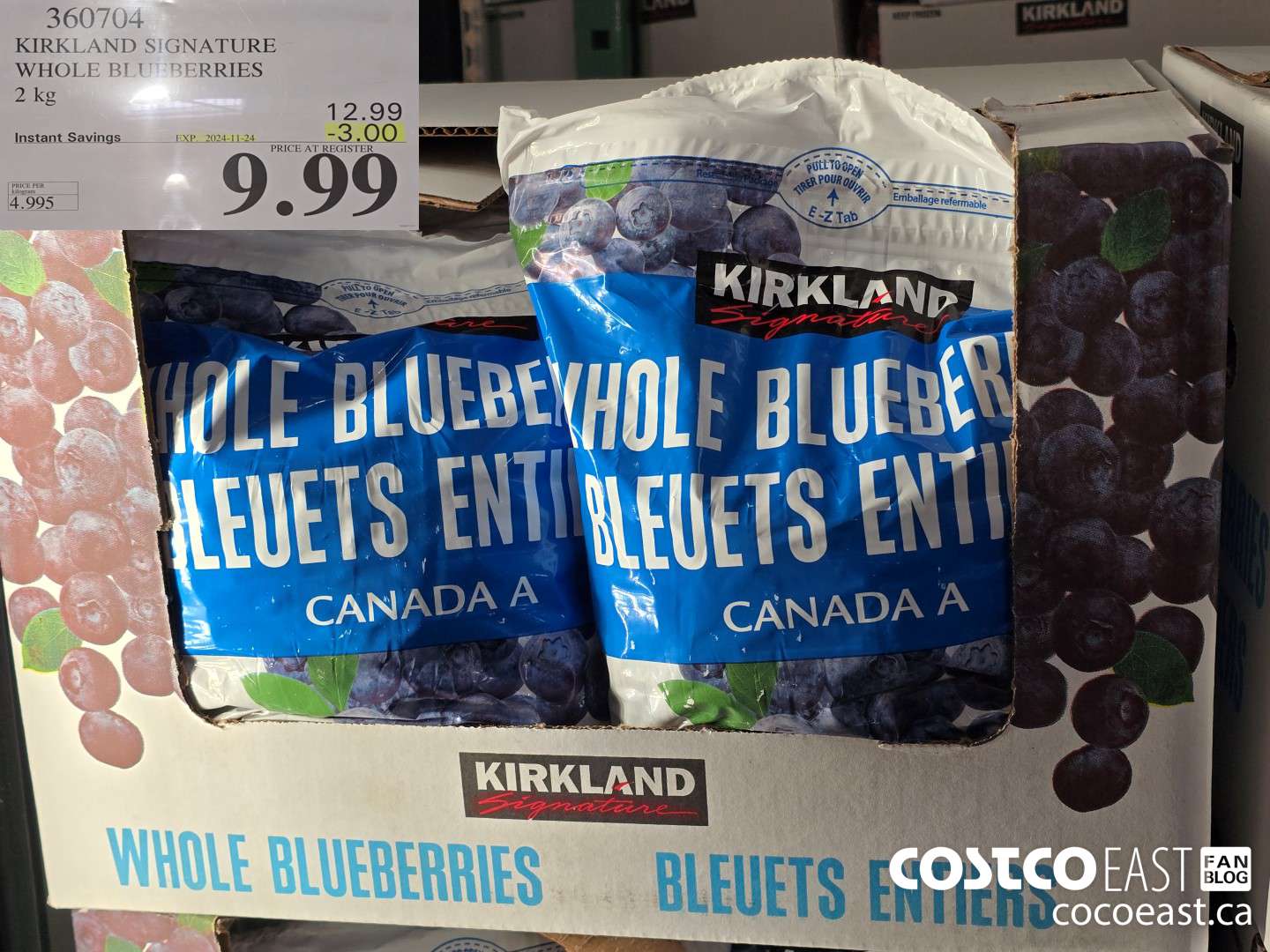 360704 KIRKLAND SIGNATURE WHOLE BLUEBERRIES 2 kg ($3.00 INSTANT SAVINGS EXPIRES ON 2024-11-24) $9.99
