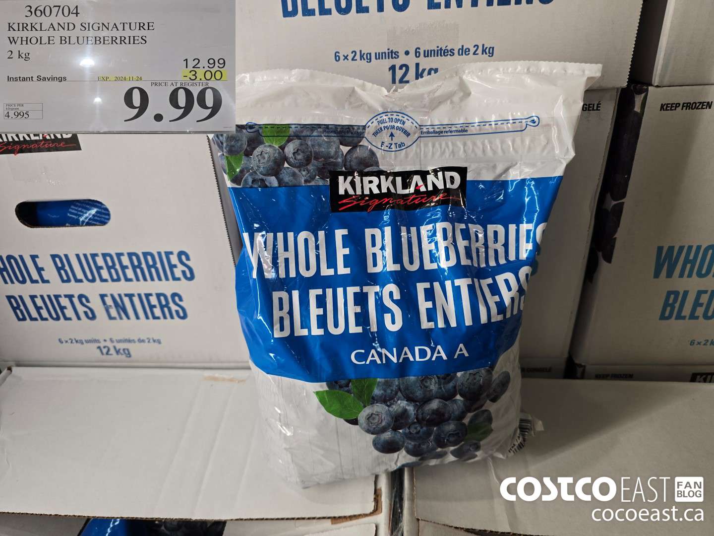 360704 KIRKLAND SIGNATURE WHOLE BLUEBERRIES 2 kg ($3.00 INSTANT SAVINGS EXPIRES ON 2024-11-24) $9.99