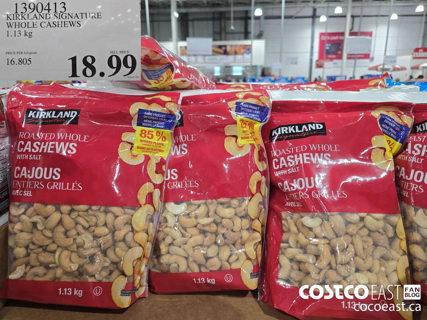 1390413 KIRKLAND SIGNATURE WHOLE CASHEWS 1.13 KG $18.99