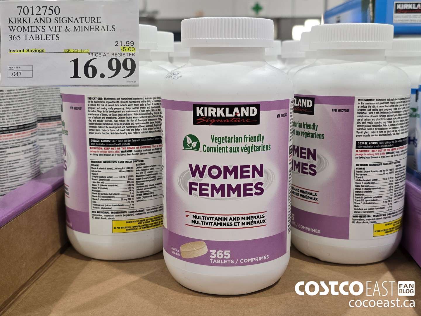 7012750 KIRKLAND SIGNATURE WOMEN VIT & MINERALS 365 TABLETS ($5.00 INSTANT SAVINGS EXPIRES ON 2024-11-10) $16.99