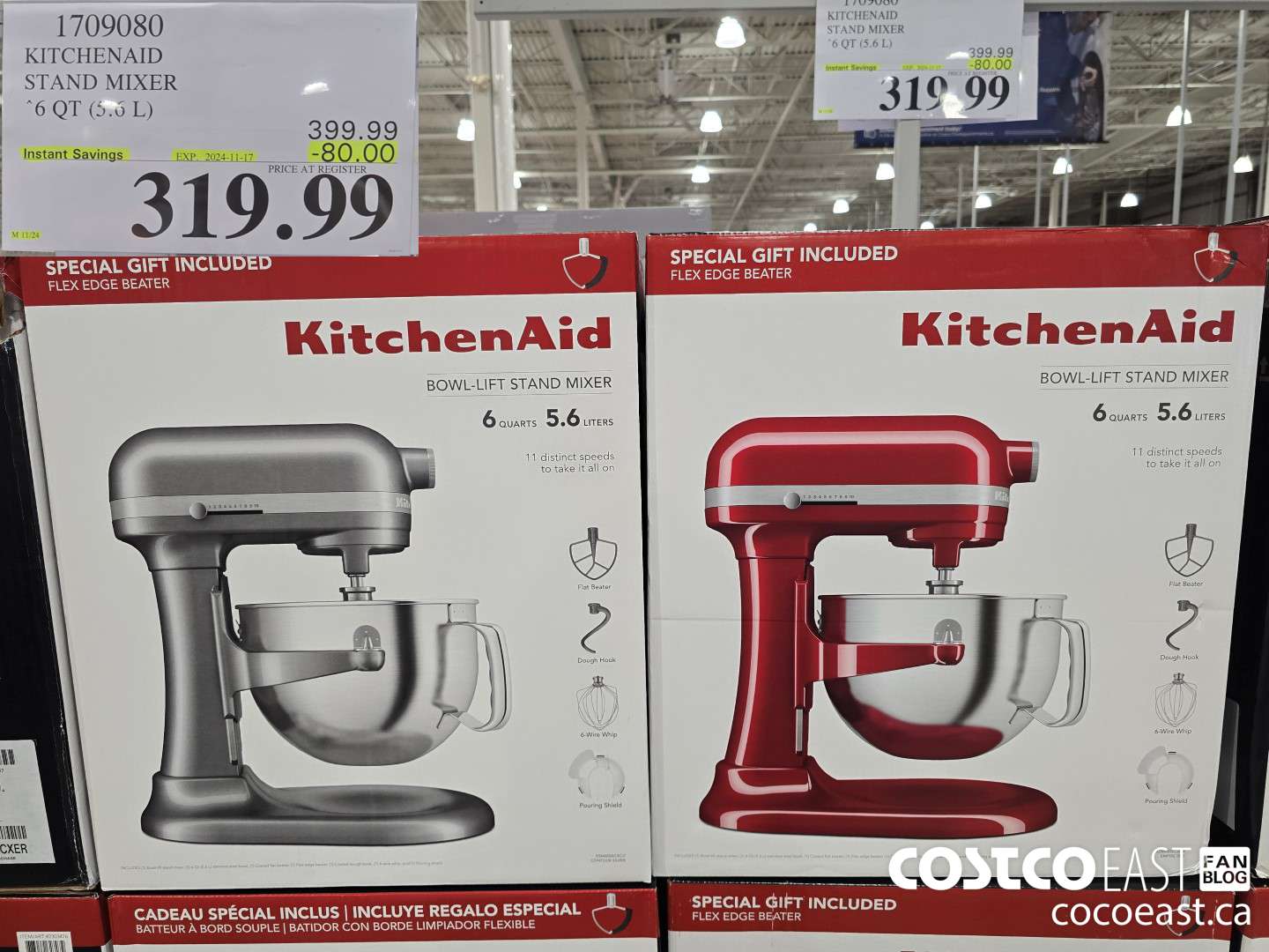 1709080 KITCHENAID STAND MIXER 6 QT (5.6 L) ($80.00 INSTANT SAVINGS EXPIRES ON 2024-11-17) $319.99