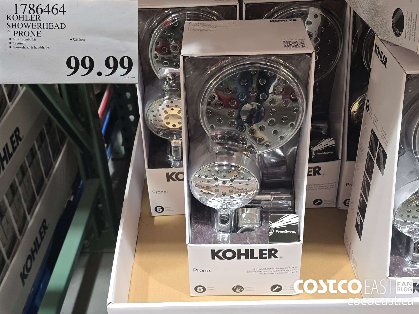 1786464 KOHLER SHOWERHEAD PRONE $99.99