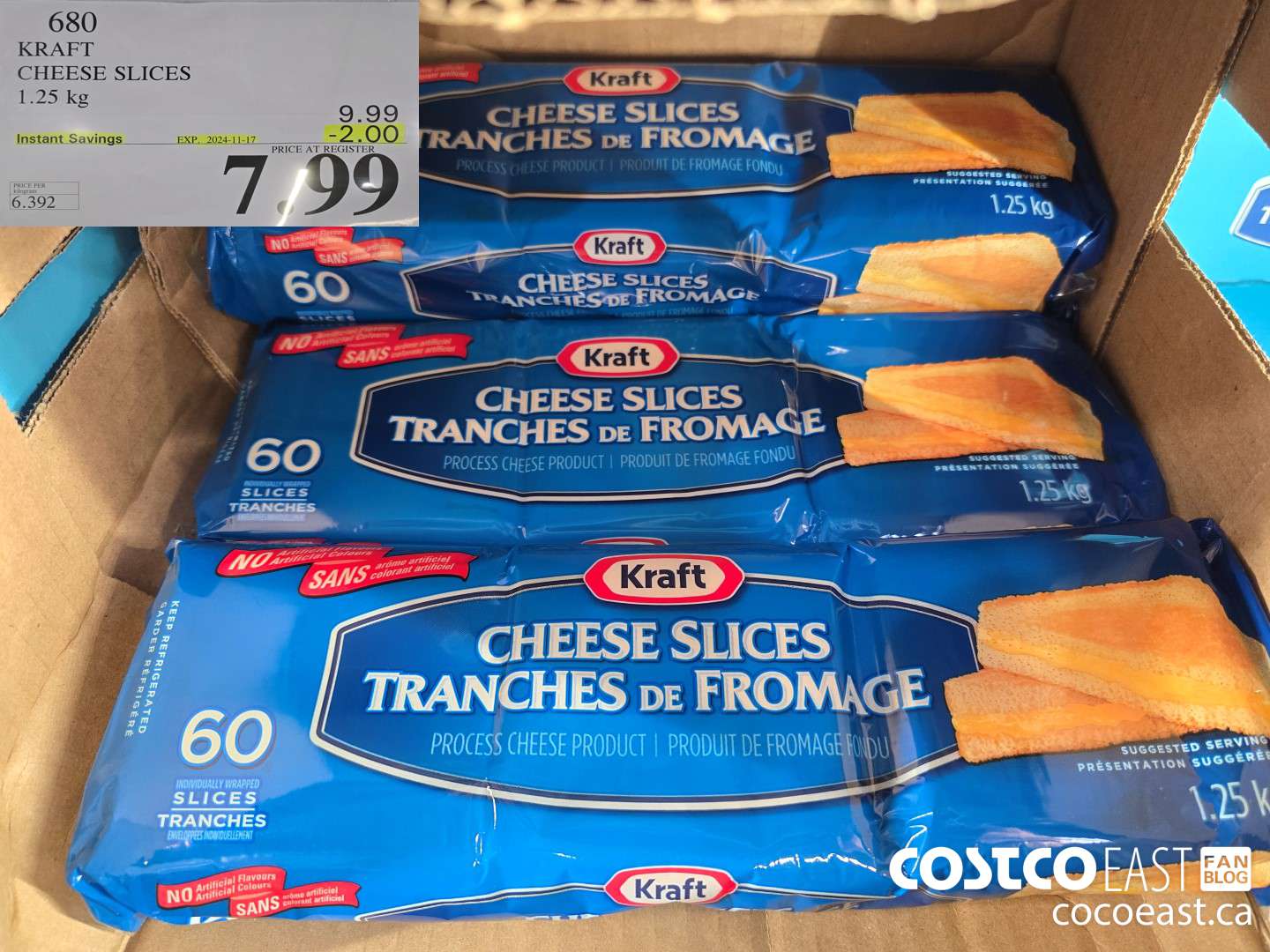 680 KRAFT CHEESE SLICES 1.25 KG ($2.00 INSTANT SAVINGS EXPIRES ON 2024-11-17) $7.99