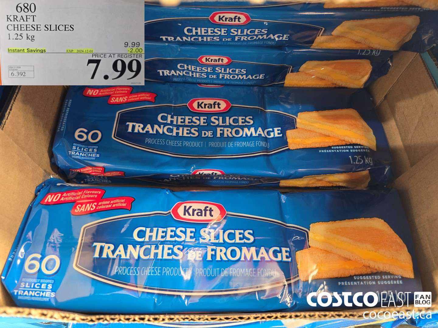 680 KRAFT CHEESE SLICES 1.25 KG ($2.00 INSTANT SAVINGS EXPIRES ON 2024-12-01) $7.99