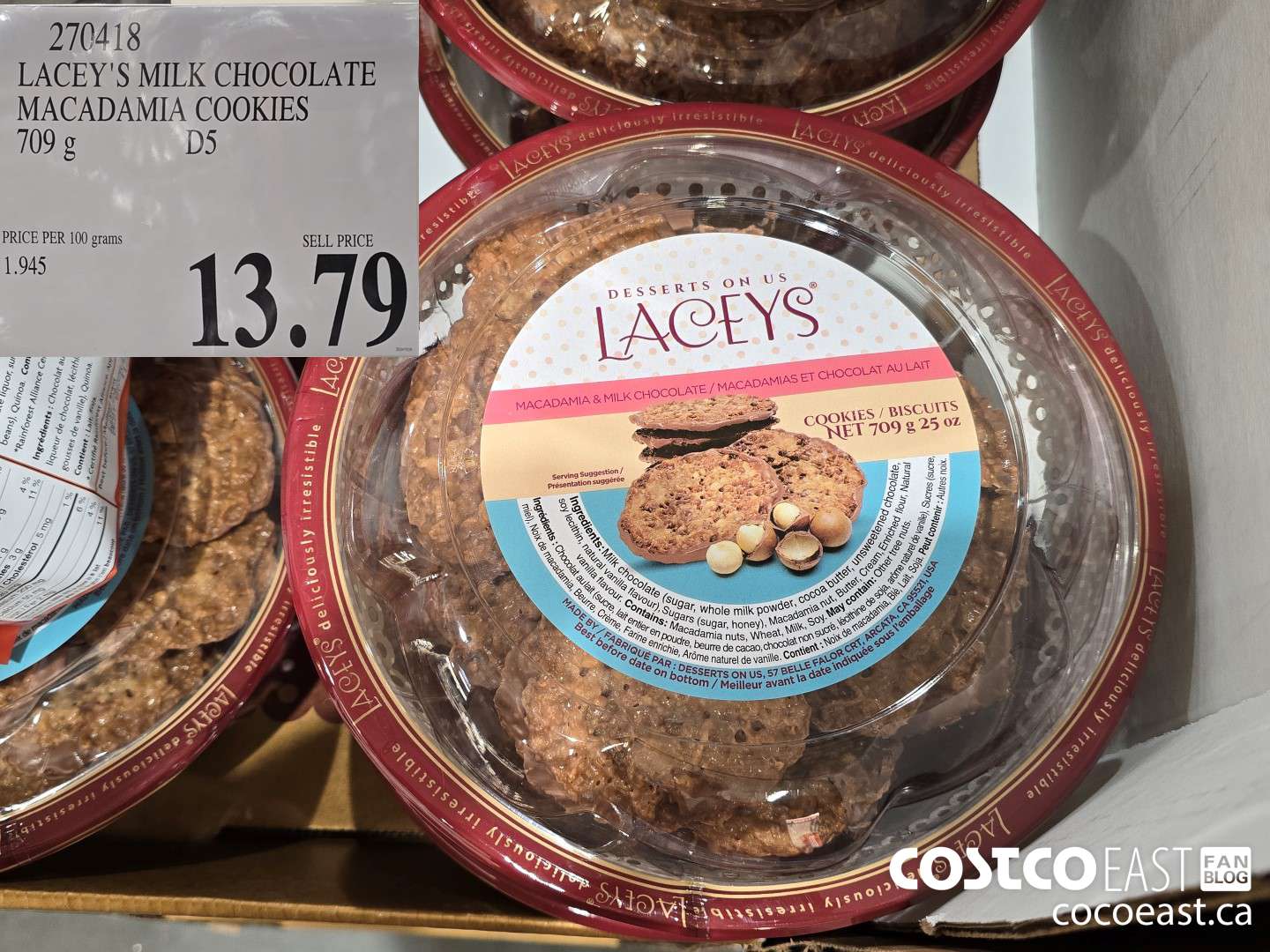 270418 LACEY'S MILK CHOCOLATE MACADAMIA COOKIES 709 g $13.79