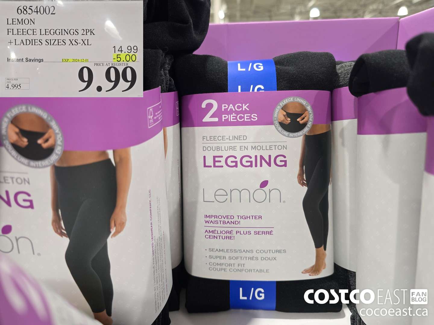 6854002 LEMON FLEECE LEGGINGS 2PK +LADIES SIZES XS-XL ($5.00 INSTANT SAVINGS EXPIRES ON 2024-12-01) $9.99
