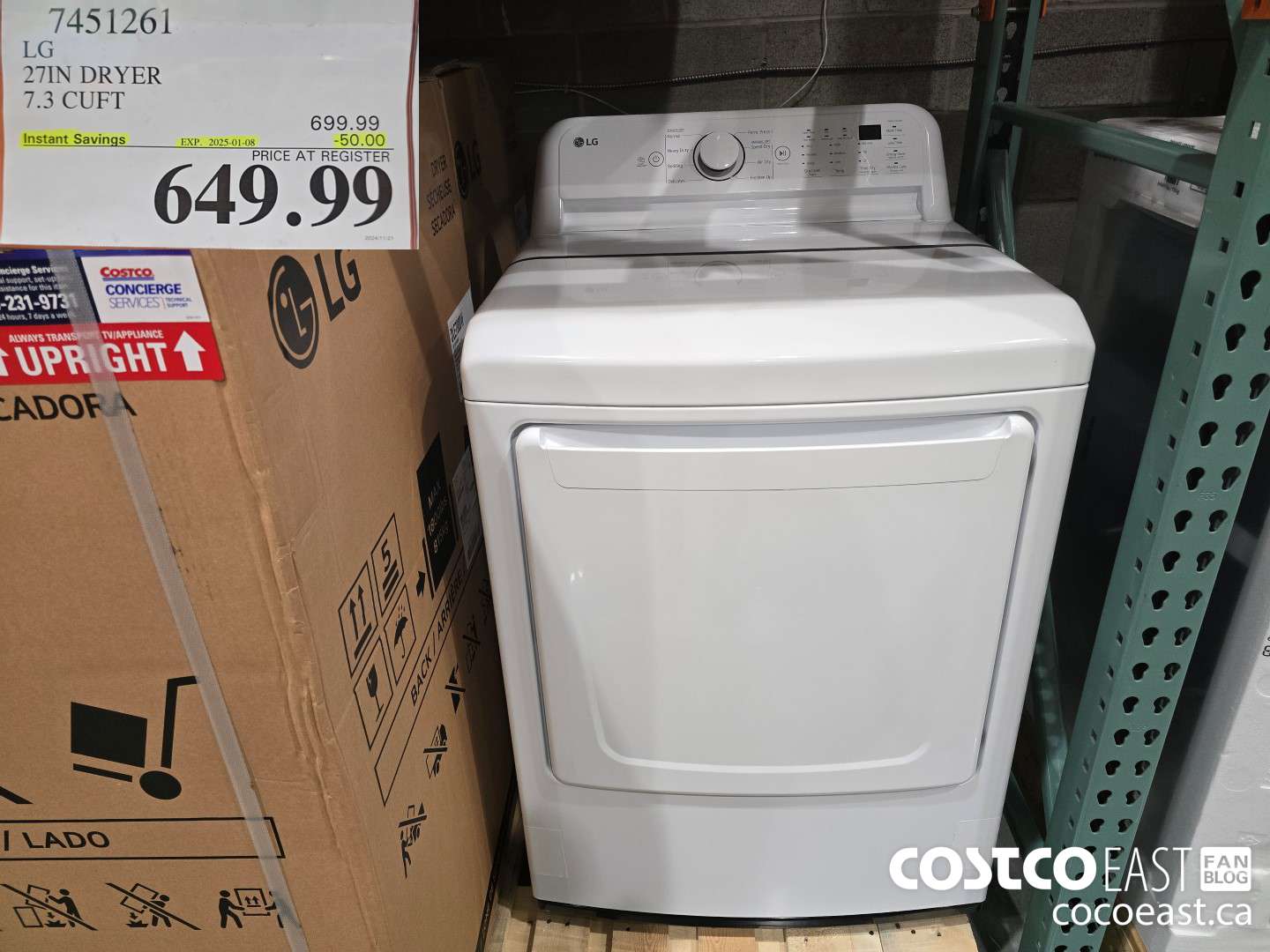 7451261 LG 27IN DRYER 7.3 CUFT ($50.00 INSTANT SAVINGS EXPIRES ON 2024-01-08) $649.99