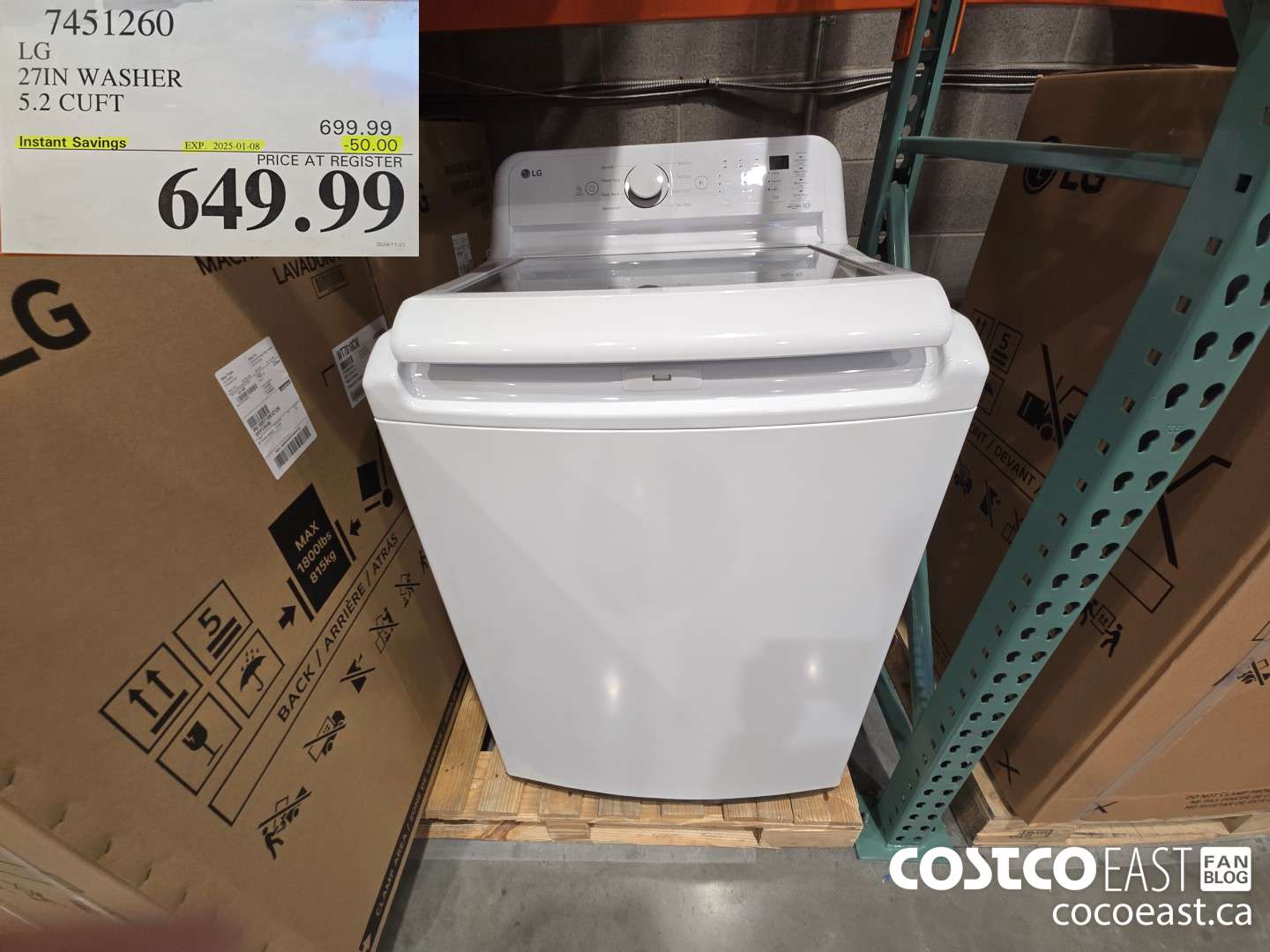 7451260 LG 27IN WASHER 5.2 CUFT ($50.00 INSTANT SAVINGS EXPIRES ON 2025-01-08) $649.99