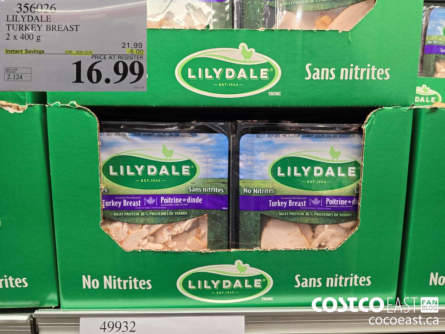 356026 LILYDALE TURKEY BREAST 2 x 400 g ($5.00 INSTANT SAVINGS EXPIRES ON 2024-12-01) $16.99