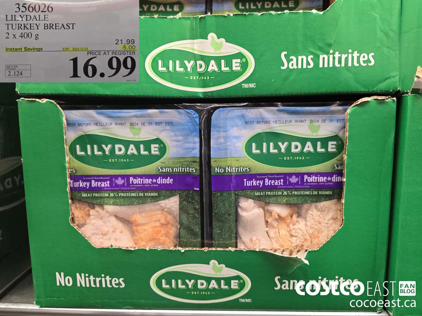 356026 LILYDALE TURKEY BREAST 2 x 400 g ($5.00 INSTANT SAVINGS EXPIRES ON 2024-12-01) $16.99