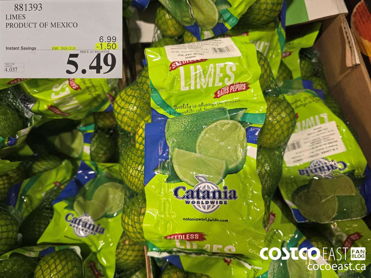 881393 LIMES PRODUCT OF MEXICO ($1.50 INSTANT SAVINGS EXPIRES ON 2024-12-15) $5.49