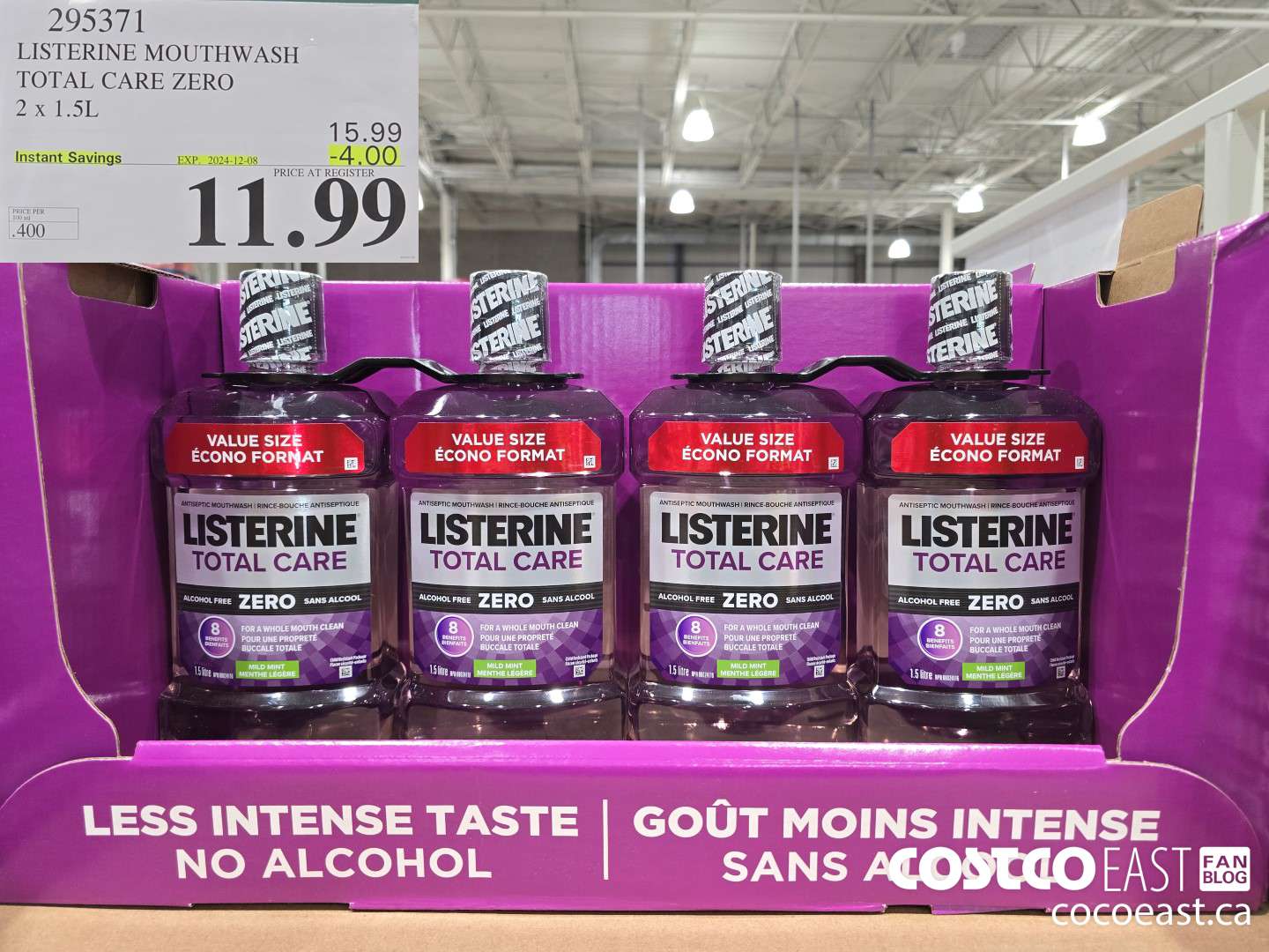 295371 LISTERINE MOUTHWASH TOTAL CARE ZERO 2 X 1.5L ($4.00 INSTANT SAVINGS EXPIRES ON 2024-12-08) $11.99