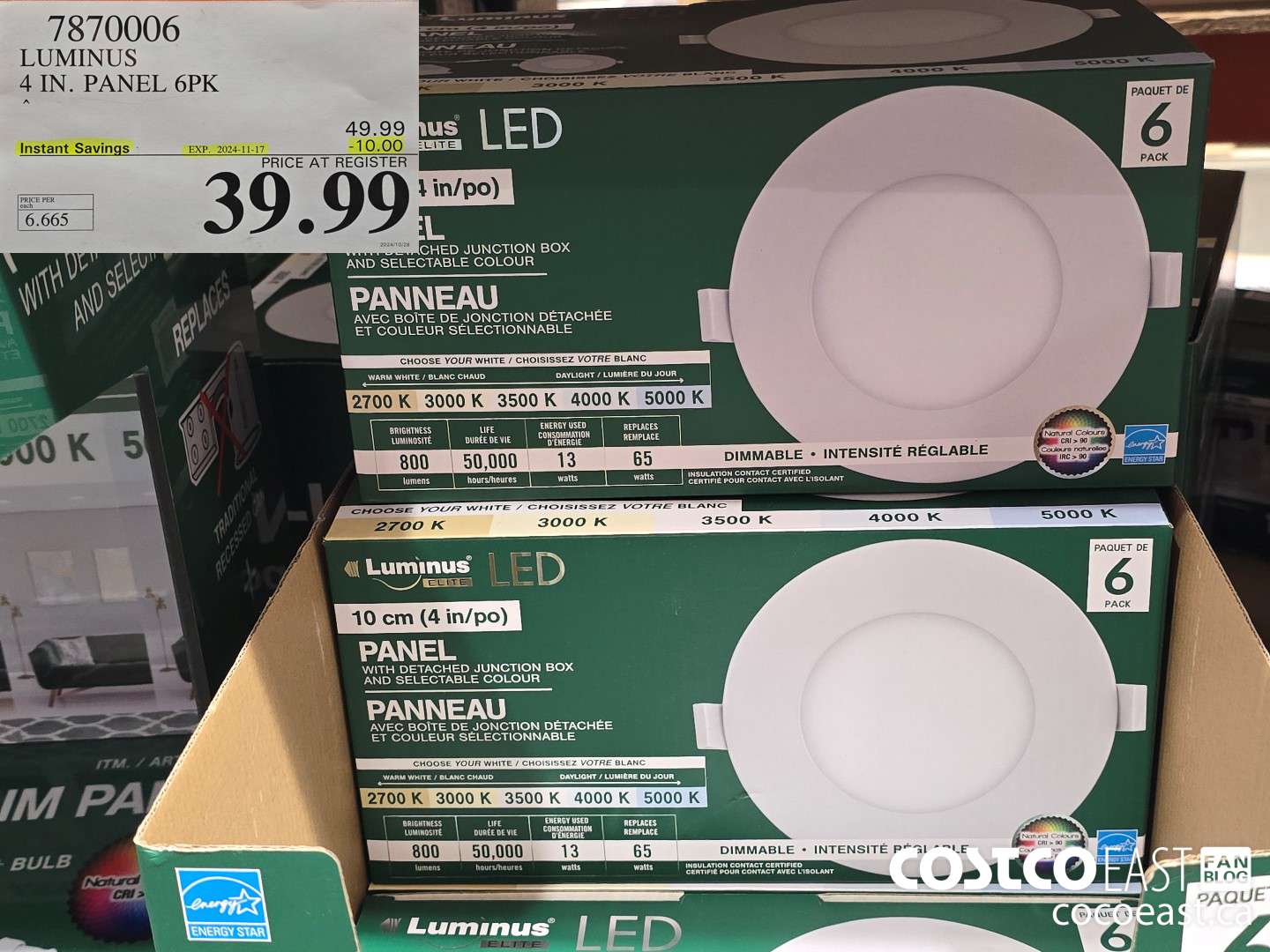 7870006 LUMINUS 4 IN. PANEL 6PK ($10.00 INSTANT SAVINGS EXPIRES ON 2024-11-17) $39.99