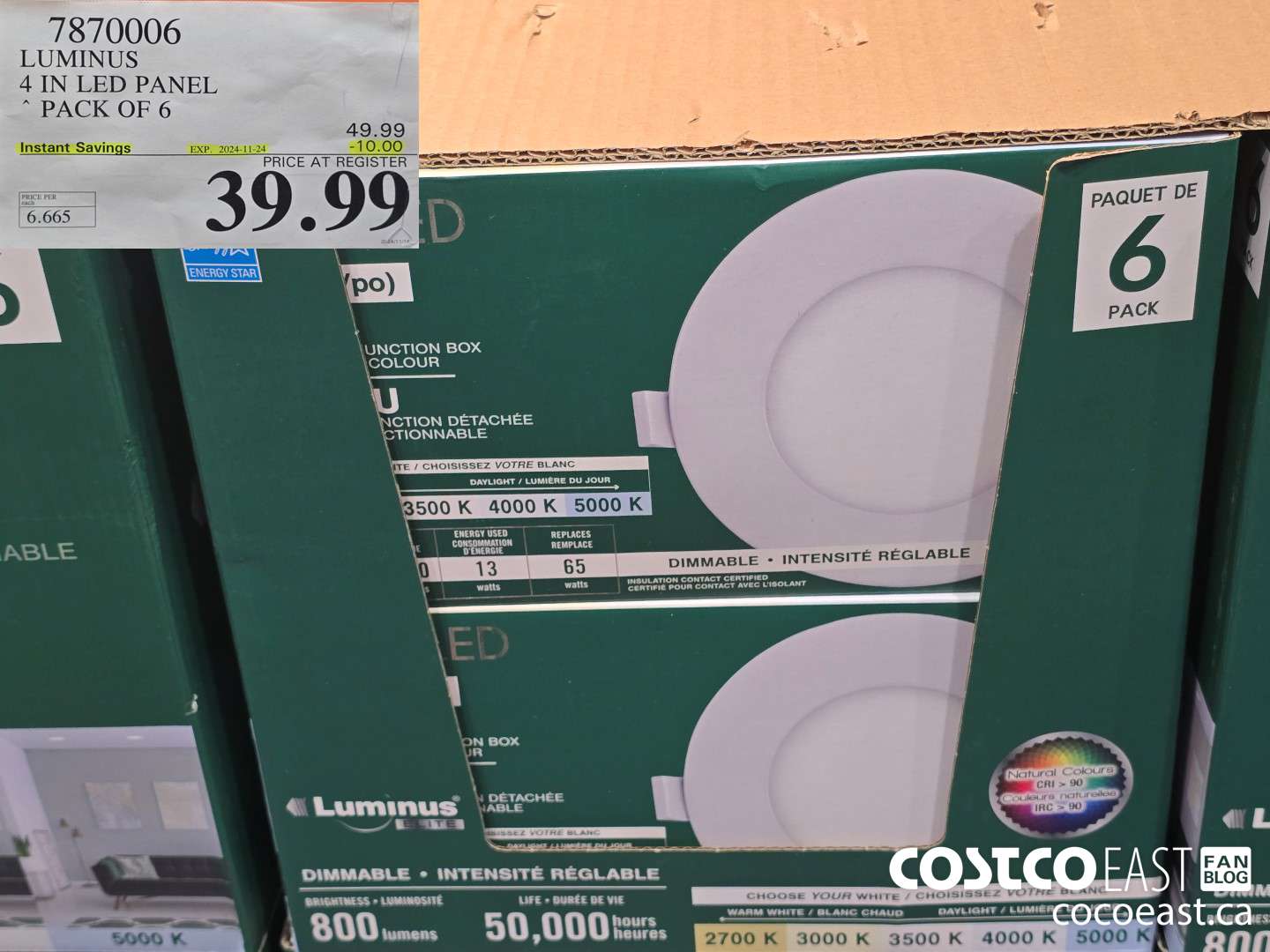 7870006 LUMINUS 4 IN. PANEL 6PK ($10.00 INSTANT SAVINGS EXPIRES ON 2024-11-24) $39.99