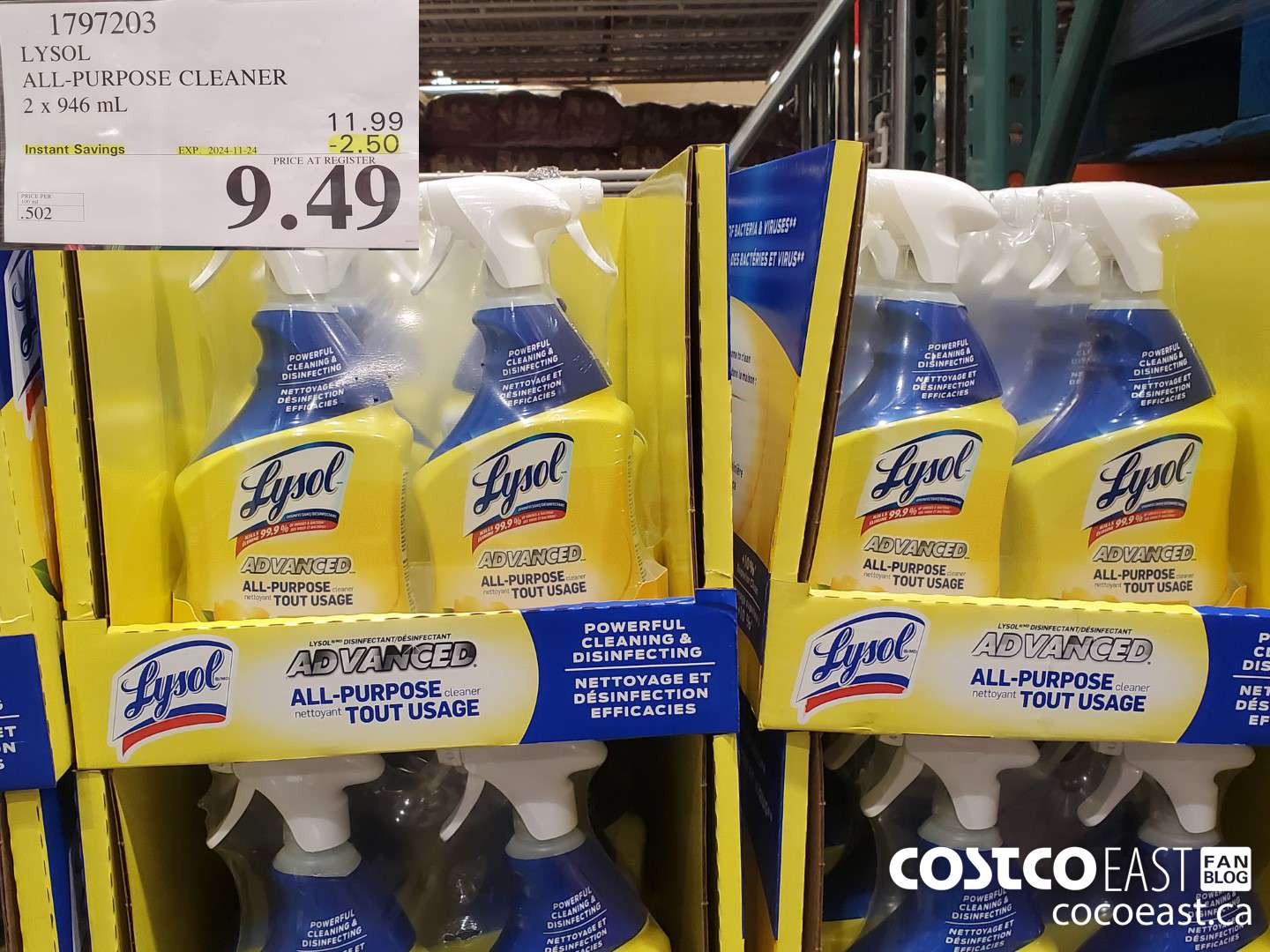 1797203 LYSOL ALL-PURPOSE CLEANER 2 x 946 mL ($2.50 INSTANT SAVINGS EXPIRES ON 2024-11-24) $9.49