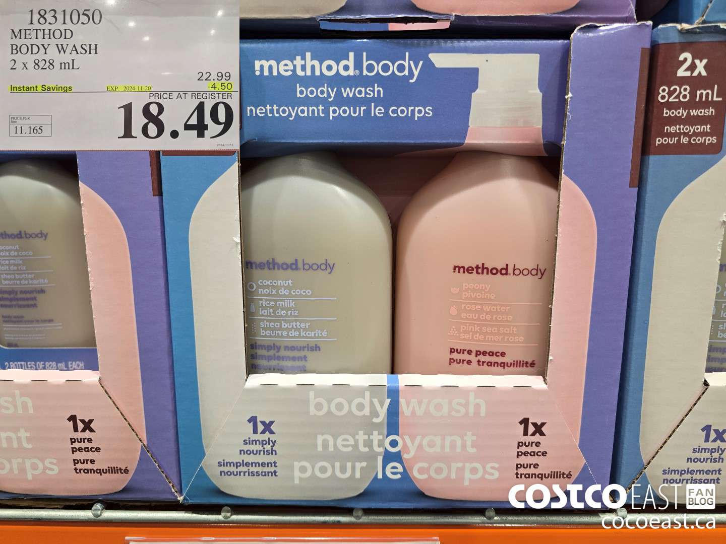 1831050 METHOD BODY WASH 2 x 828mL ($4.50 INSTANT SAVINGS EXPIRES ON 2024-11-20) $18.49