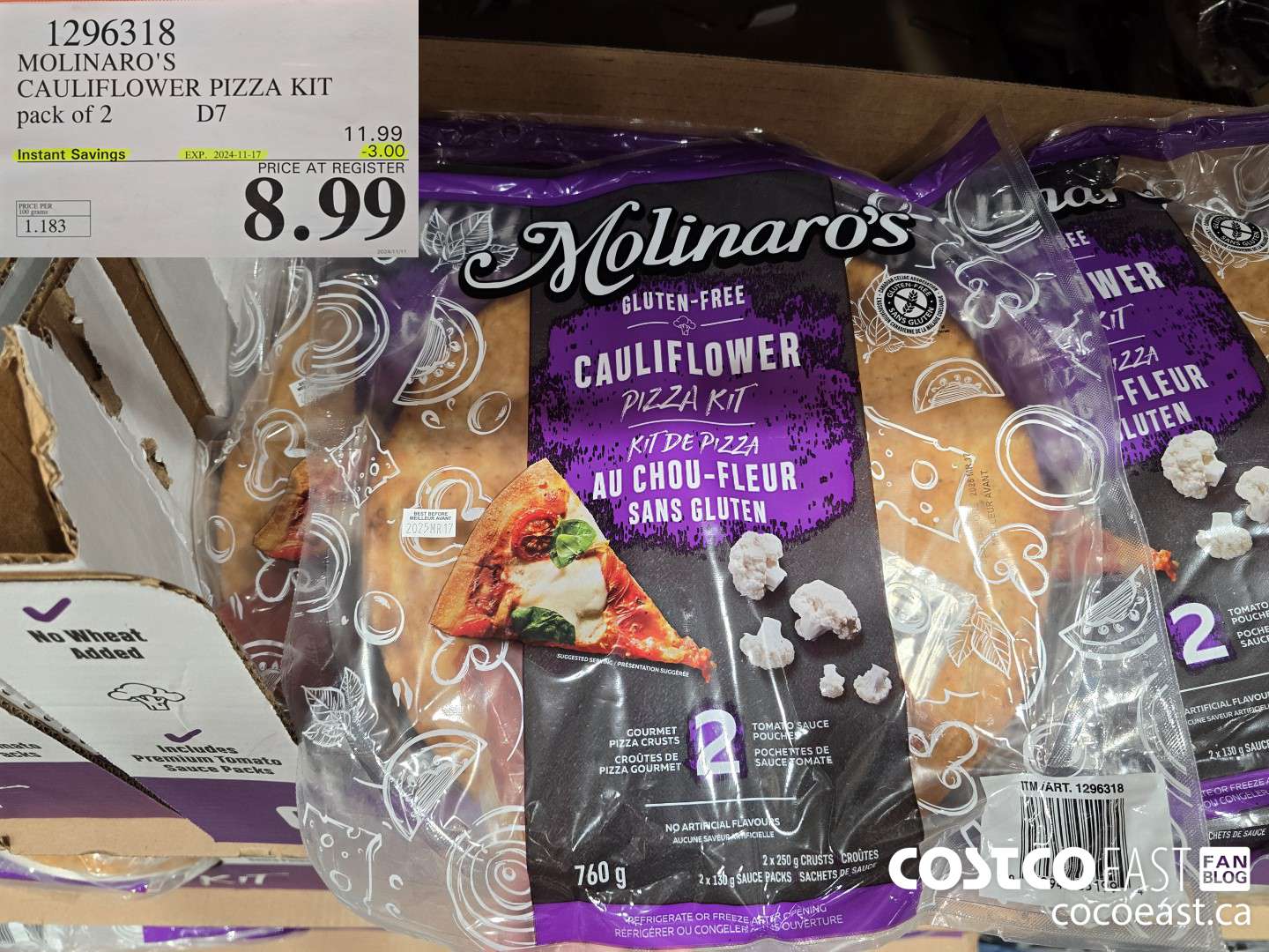 1296318 MOLINARO'S CAULIFLOWER PIZZA KIT 2 X 250 g ($3.00 INSTANT SAVINGS EXPIRES ON 2024-11-17) $8.99