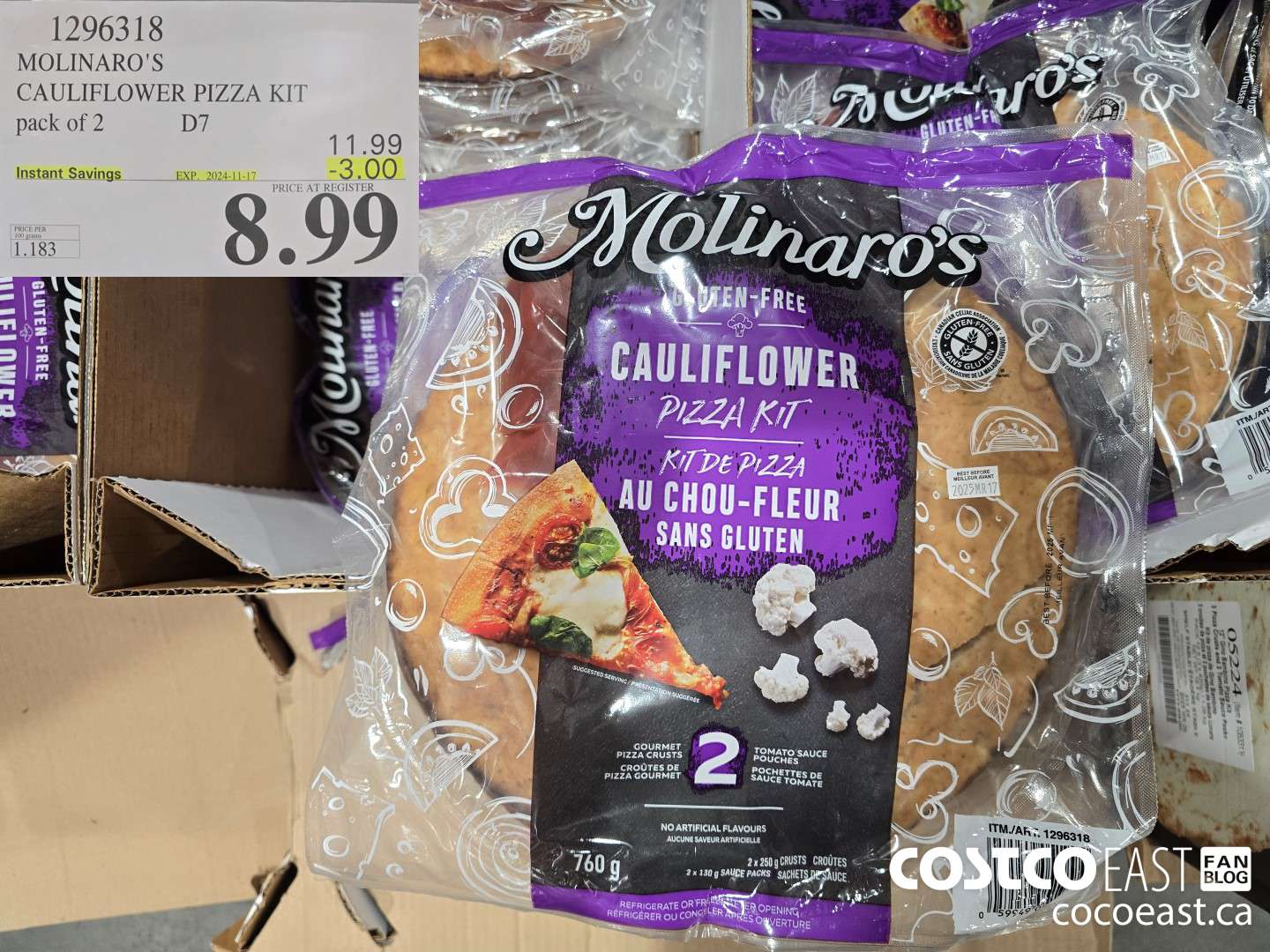 1296318 MOLINARO'S CAULIFLOWER PIZZA KIT 2 X 250 g ($3.00 INSTANT SAVINGS EXPIRES ON 2024-11-17) $8.99