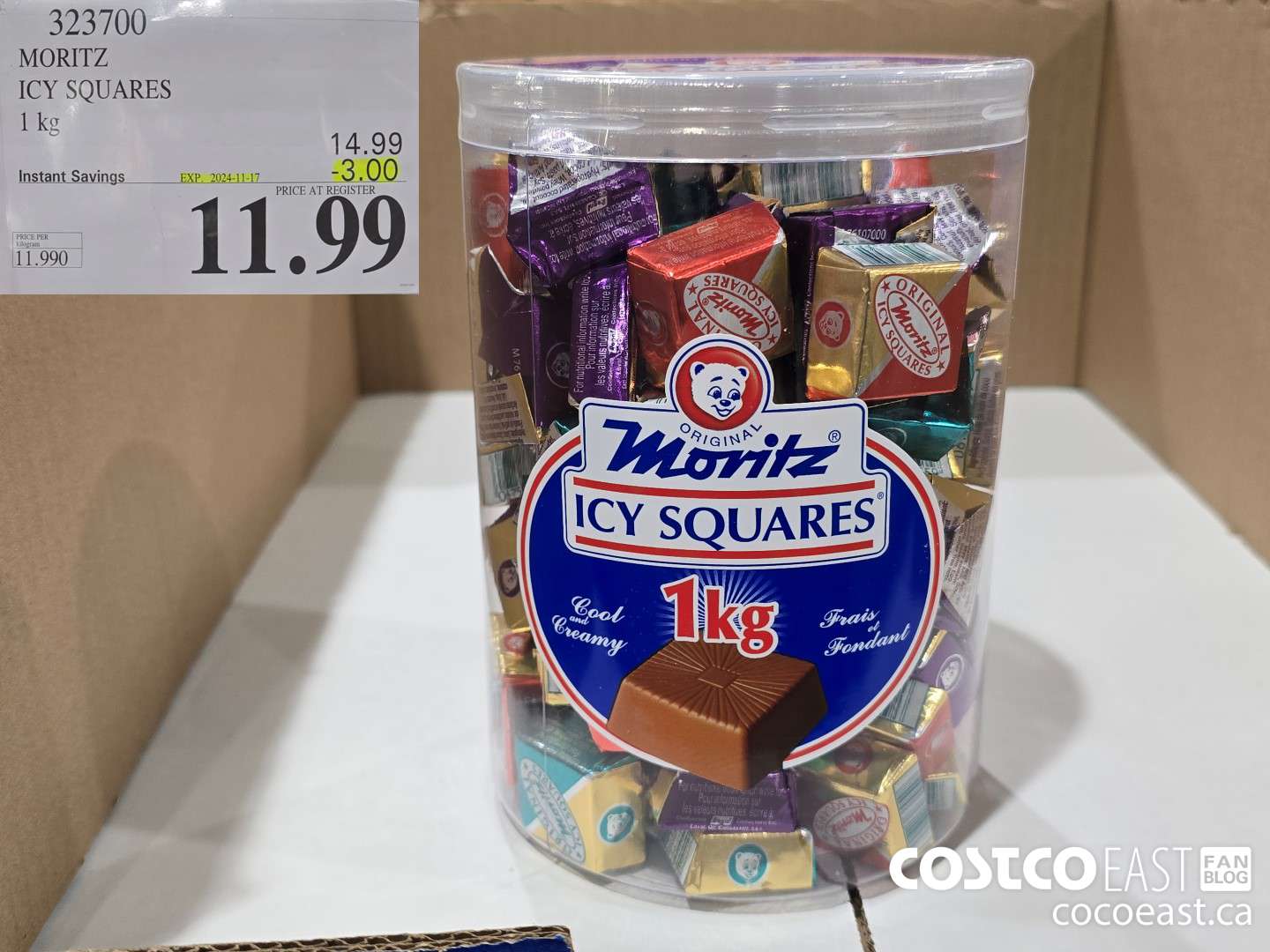 323700 MORITZ ICY SQUARES 1 KG ($3.00 INSTANT SAVINGS EXPIRES ON 2024-11-17) $11.99