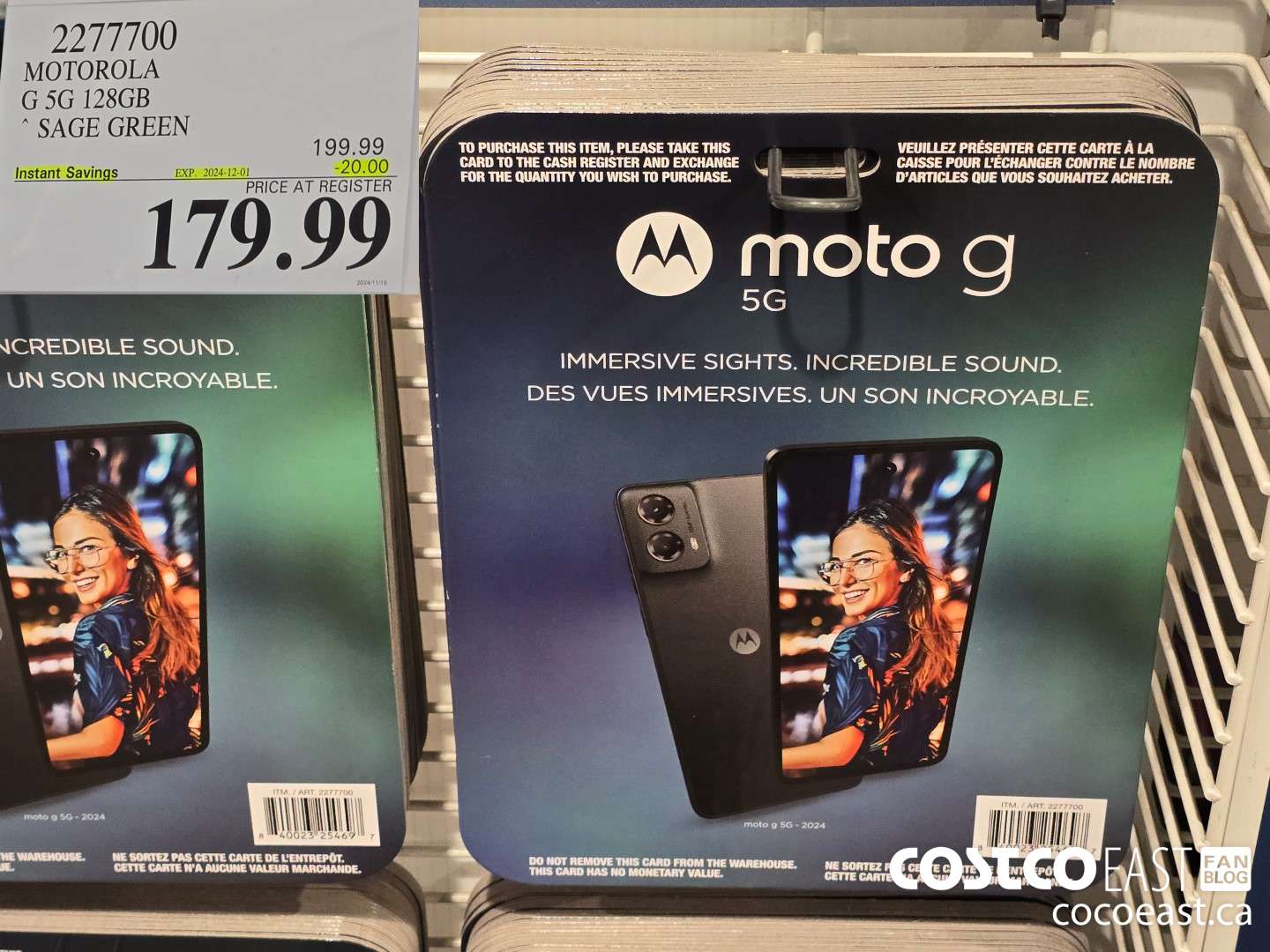 2277700 MOTOROLA G 5G 128GB SAGE GREEN ($20.00 INSTANT SAVINGS EXPIRES ON 2024-12-01) $179.99