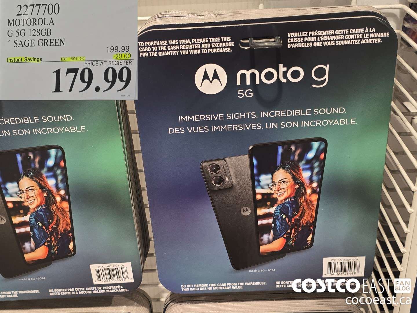 2277700 MOTOROLA G 5G 128GB SAGE GREEN ($20.00 INSTANT SAVINGS EXPIRES ON 2024-12-01) $179.99