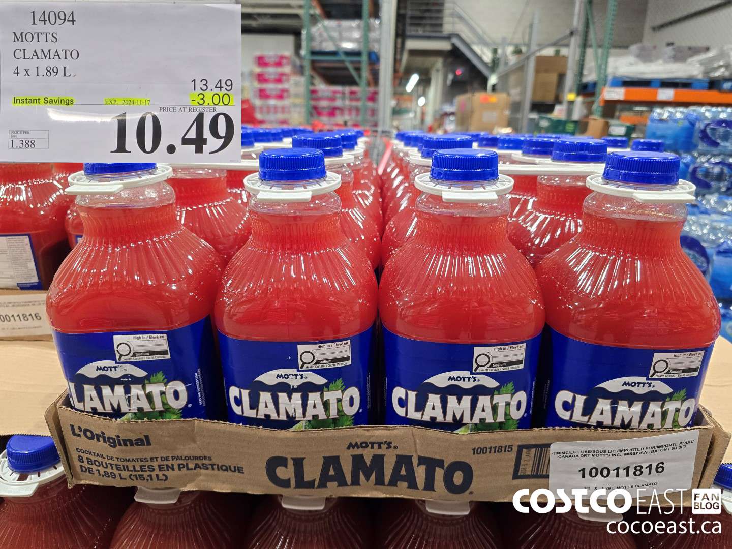14094 MOTTS CLAMATO 4 x 1.89L ($3.00 INSTANT SAVINGS EXPIRES ON 2024-11-17) $10.49