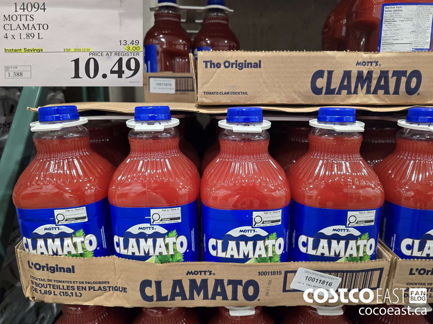 14094 MOTTS CLAMATO 4 x 1.89L ($3.00 INSTANT SAVINGS EXPIRES ON 2024-12-01) $10.49